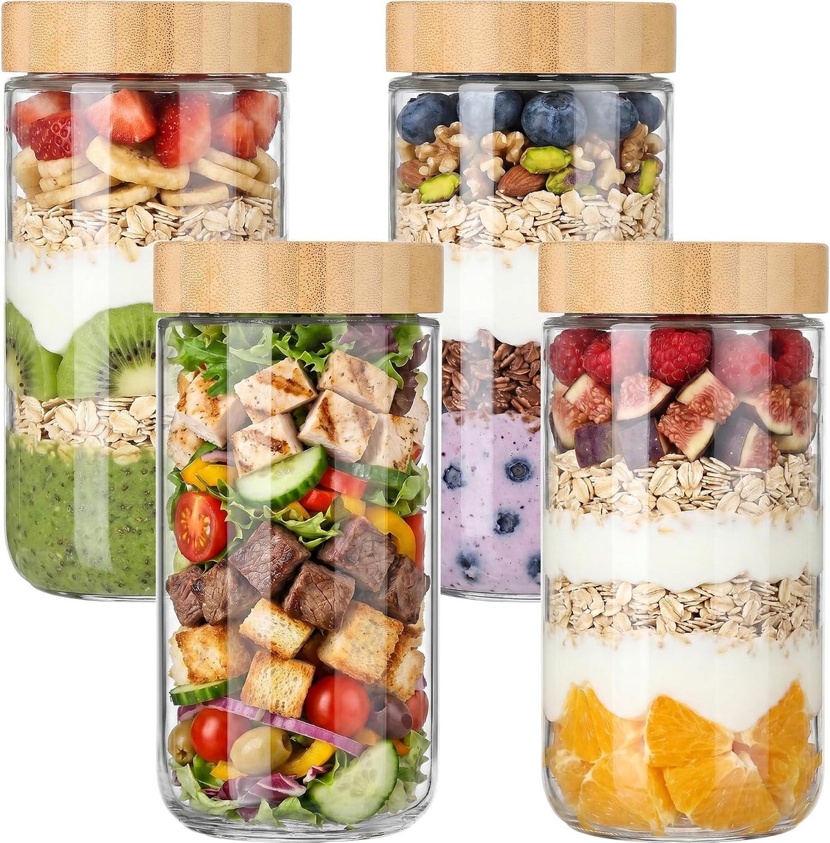 Vtopmart 6 Pack 16oz Glass Overnight Oats Containers with Bamboo Lids