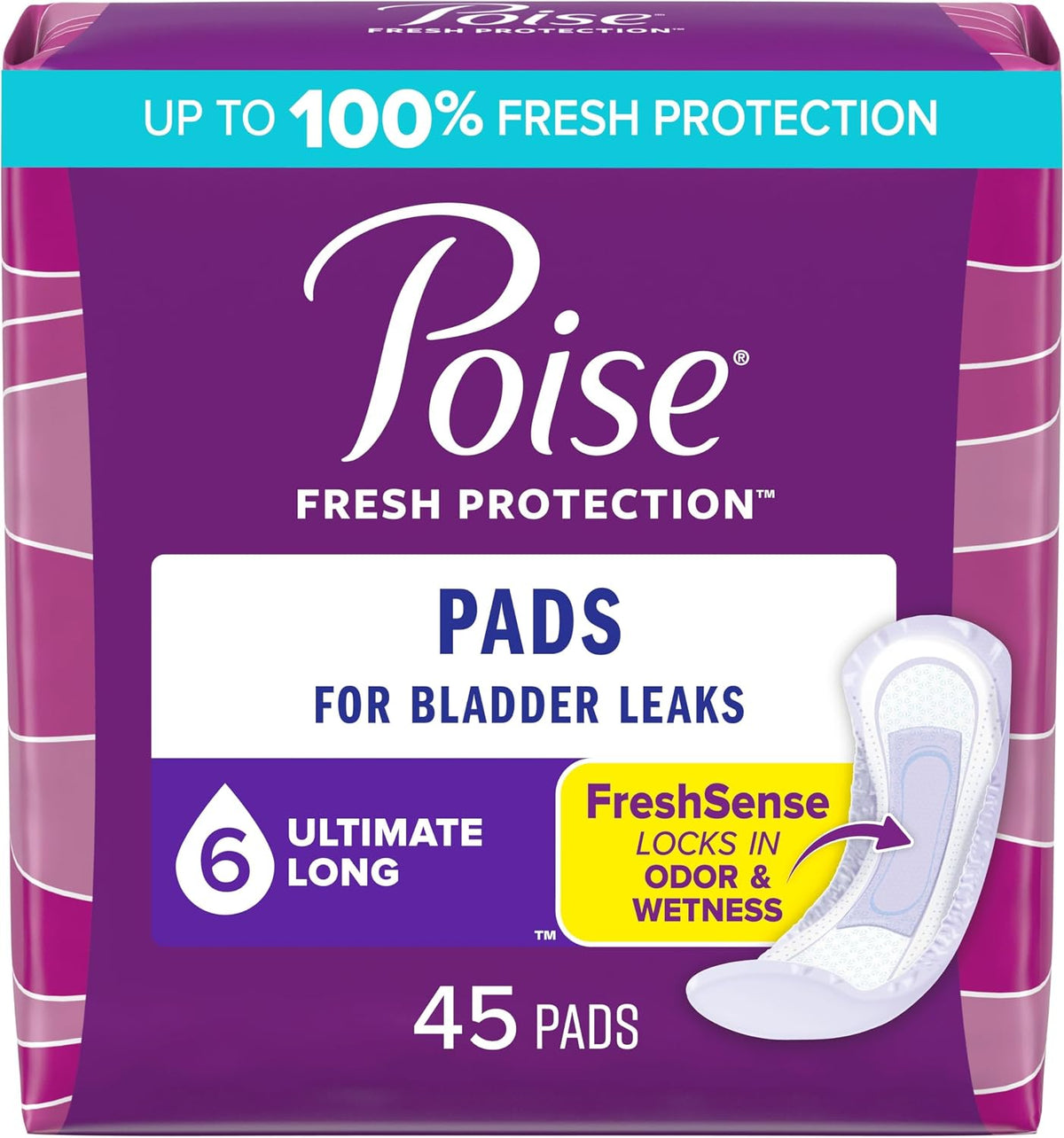 Poise Incontinence Pads for Women, 6 Drop, Long, 90 ct