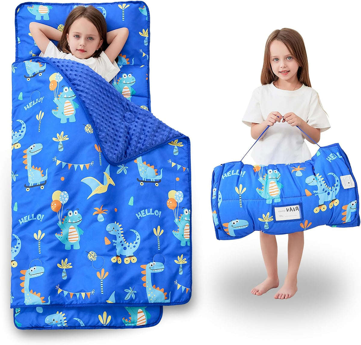 Lasoftan Toddler Nap Mat with Pillow and Blanket, Extra Large Rolled Napping Mats,Slumber Bags for Boys Girls,Kids Sleeping Bag for Daycare, Preschool Travel Camping