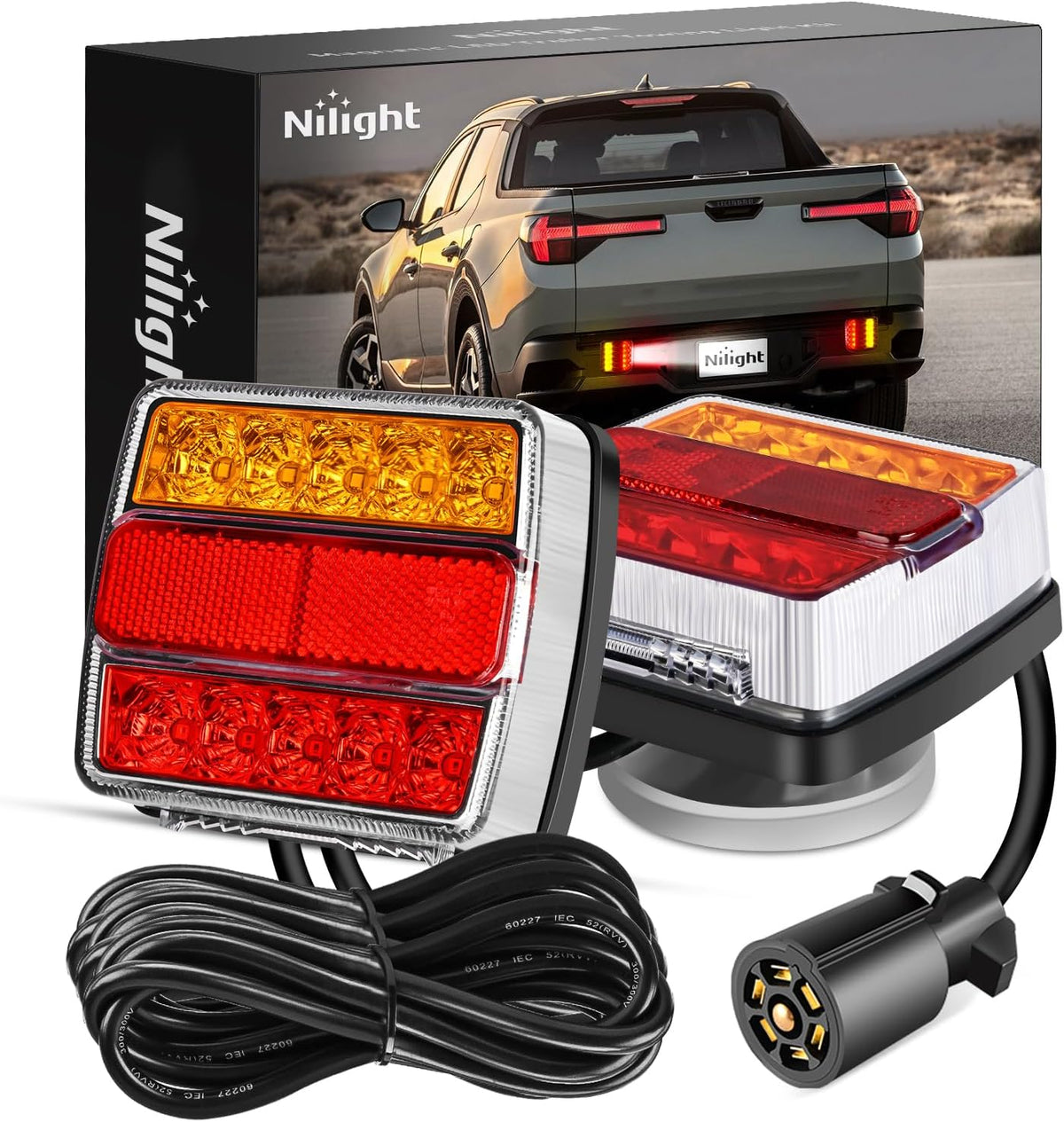 Nilight 6" Oval LED Trailer Tail Lights,Red, 2 Pack, Grommets Mount