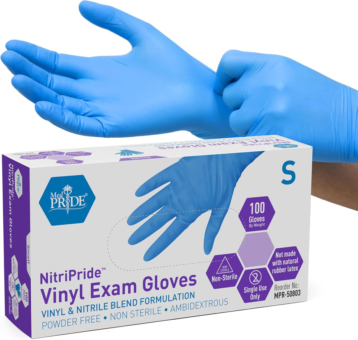 MED PRIDE Nitrile/Vinyl Blend Exam Gloves,Powder-Free,Blue,Large,100-Count