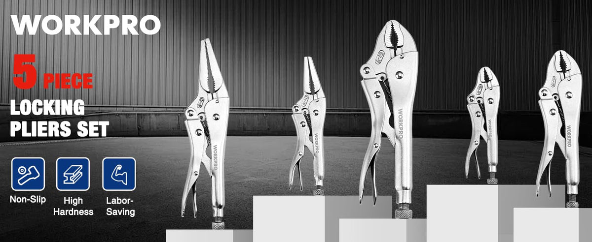 WORKPRO 5-Piece Locking Pliers Set, Vice Grips with Chrome-vanadium Steel