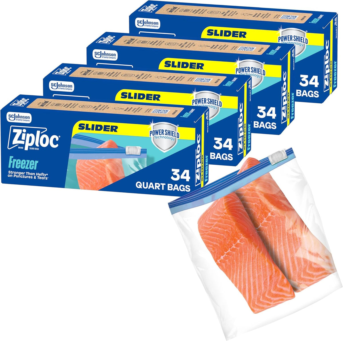 Ziploc Quart Freezer Slider Bags, Food Storage, 34 Count
