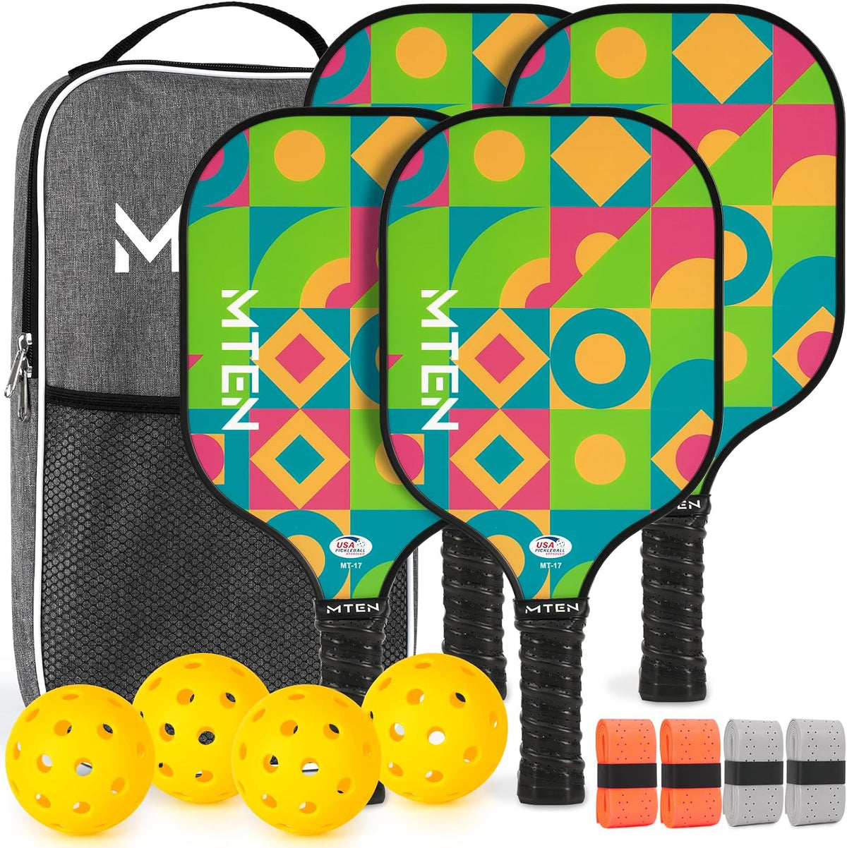 MTEN Pickleball Paddles Set of 2/4/1, USAPA Approved Fiberglass Rackets