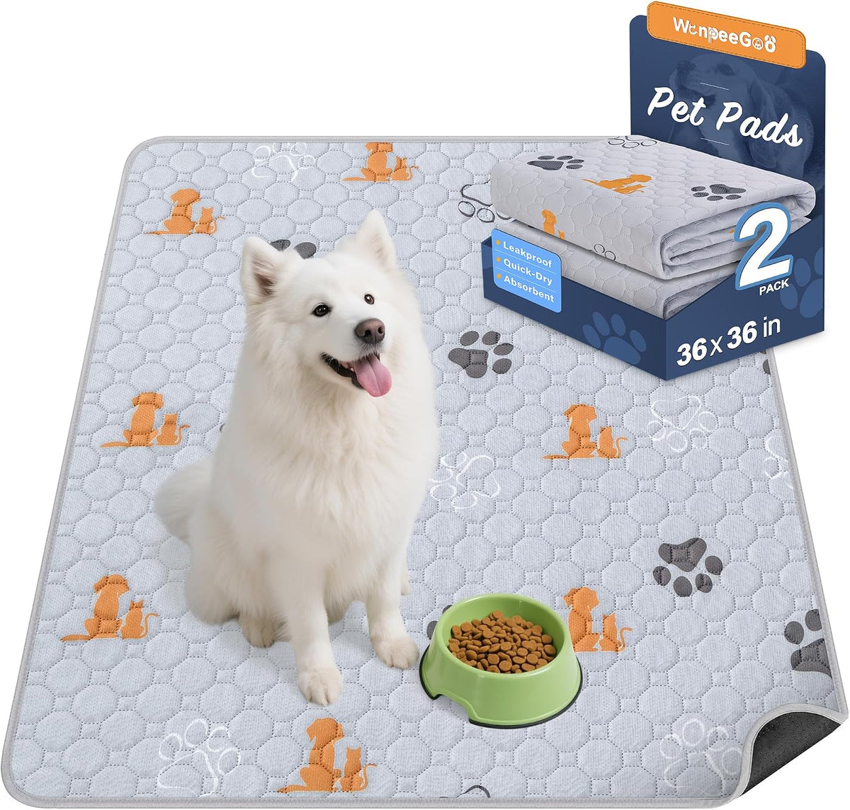 WanpeeGoo Washable Pee Pads for Dogs, Waterproof, 18 x 24 in, 4 Pack, Gray | Super Absorbent, Waterproof and Non-Slip; Washable, Reusable Dog Pads for Crates, Playpens, Floors, Furniture and Travel