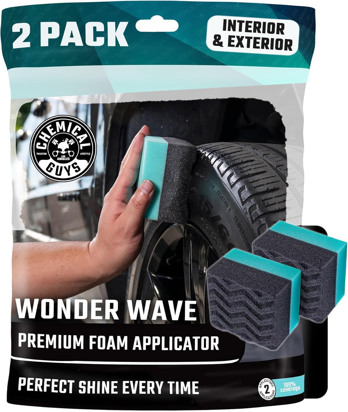 Chemical Guys, Wonder Wave Durafoam Tire Shine Applicator Foam Pads, 2 Pack