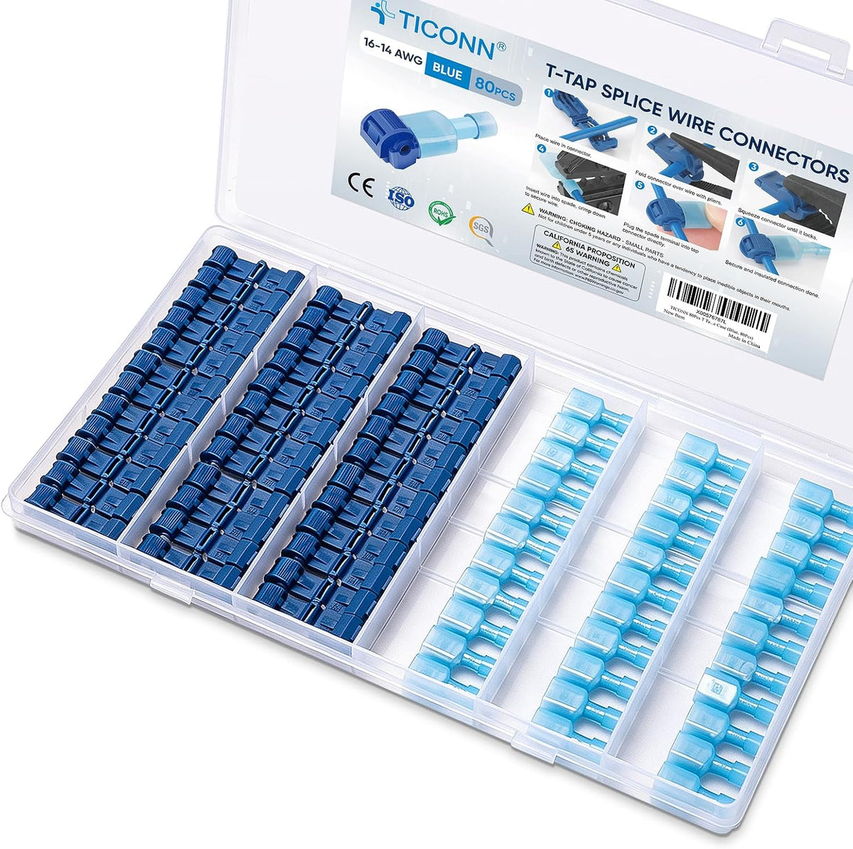 TICONN T Tap Wire Connectors, T Wire Quick Splice Connector, T Connectors for Wiring with Storage Case (120 Pcs)