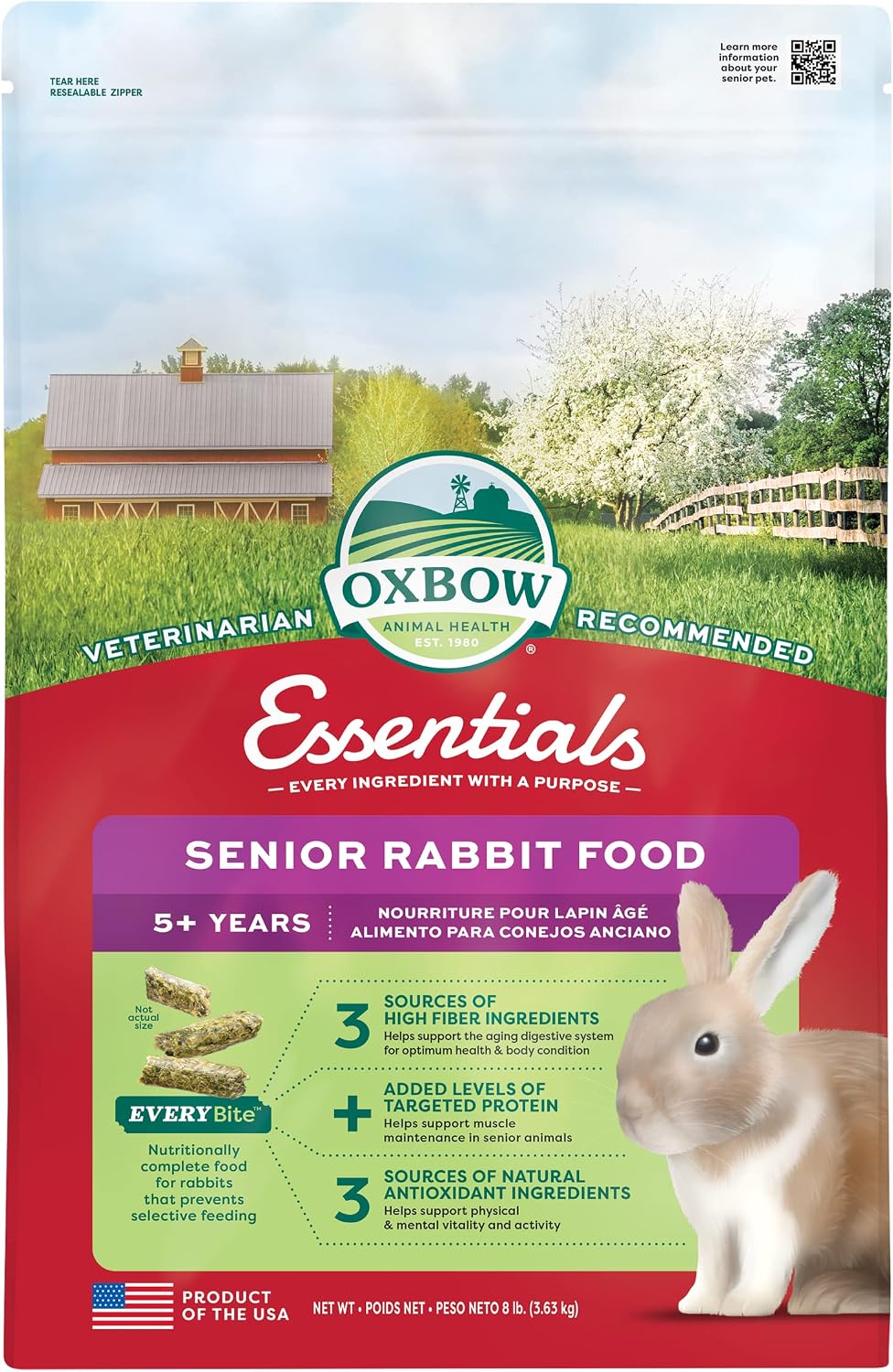 Oxbow Essentials Young Rabbit Food, High-Fiber Rabbit Pellets, USA, 5 lb