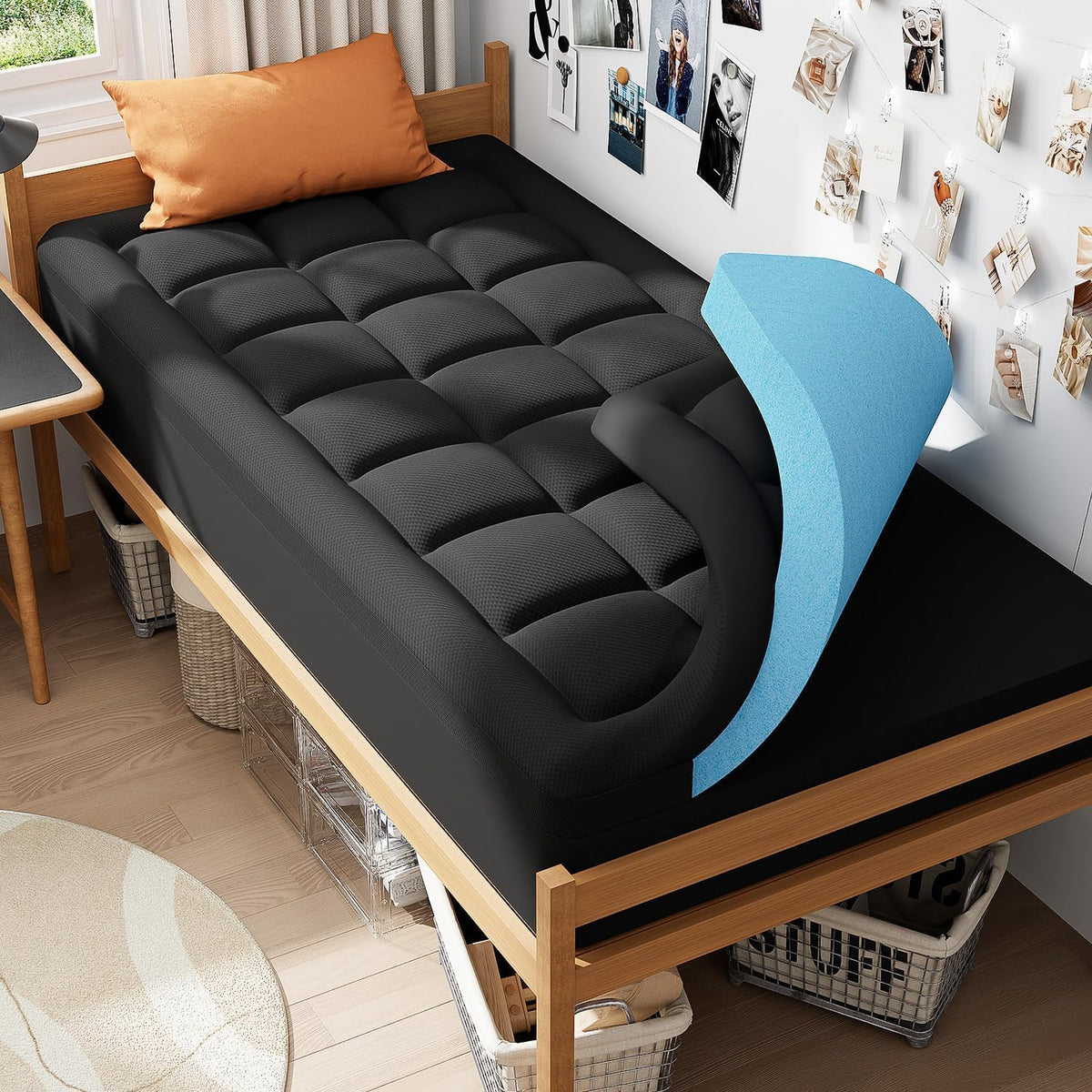 ELEMUSE Twin XL College Dorm Essentials 3 Inch Memory Foam Mattress Topper