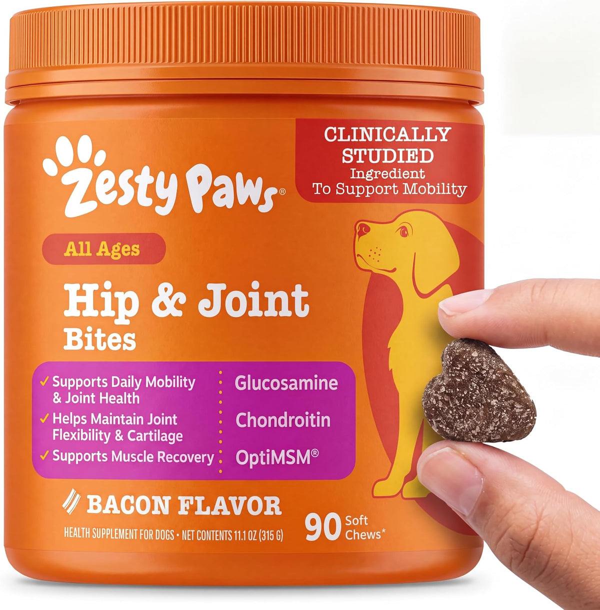 Zesty Paws Glucosamine for Dogs - Dog Joint Supplement, Bacon, 90 Ct