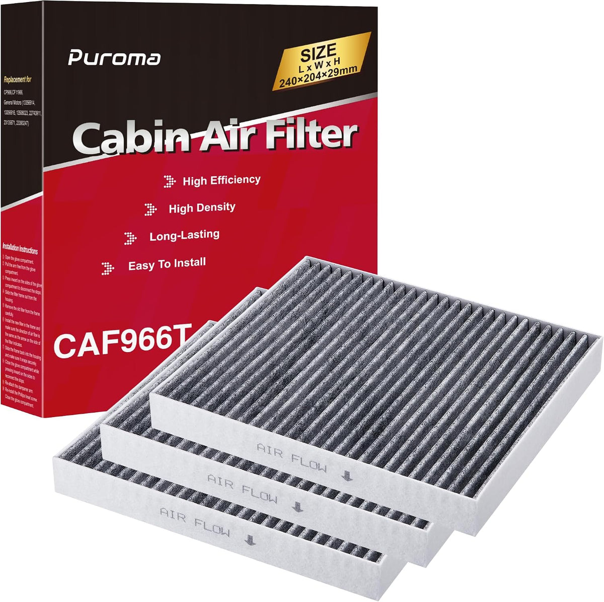 Puroma 1 Cabin Air Filter Activated Carbon for 6091C Chevrolet Cadillac GMC