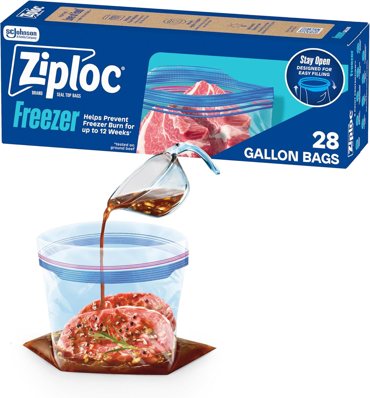 Ziploc Gallon Freezer Bags, Food Storage, Stand-Up Bottom, 66 Count