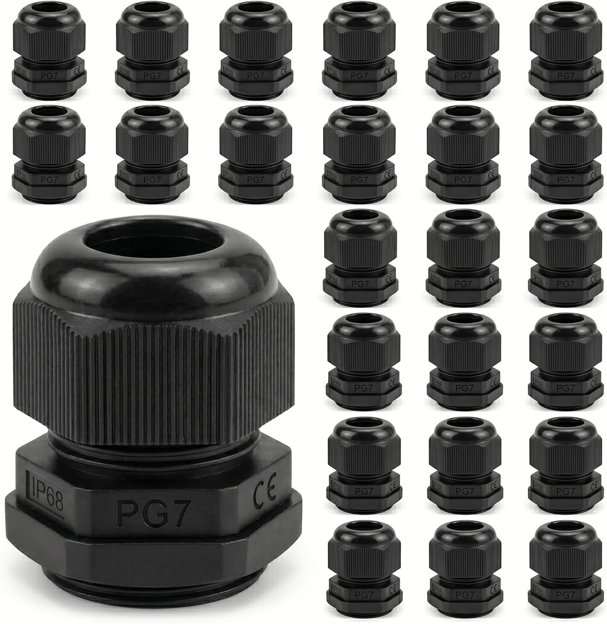 25 Pack Cable Gland Kit – IP68 Waterproof Nylon Cord Grip Connectors PG7 to PG16 for Junction Box and Wire Protection (Black)