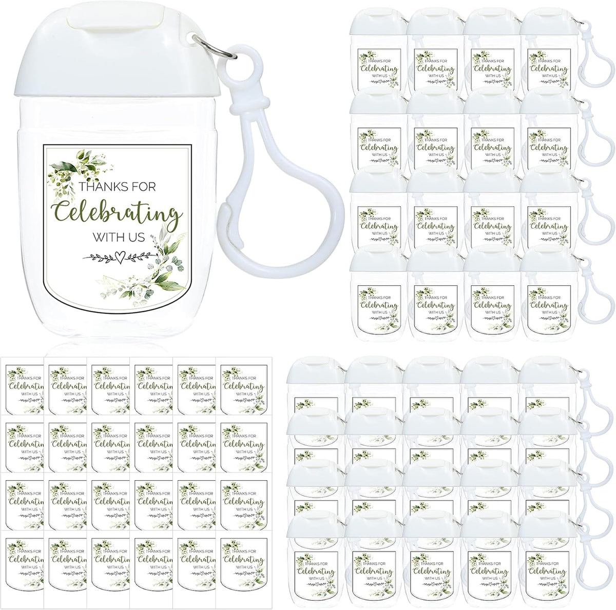 50Pcs Mini Hand Sanitizer Bottles Bulk with Thank You Labels (Sanitizer Not Included) - Wedding Favors - Personalized Wedding Favors for Guests