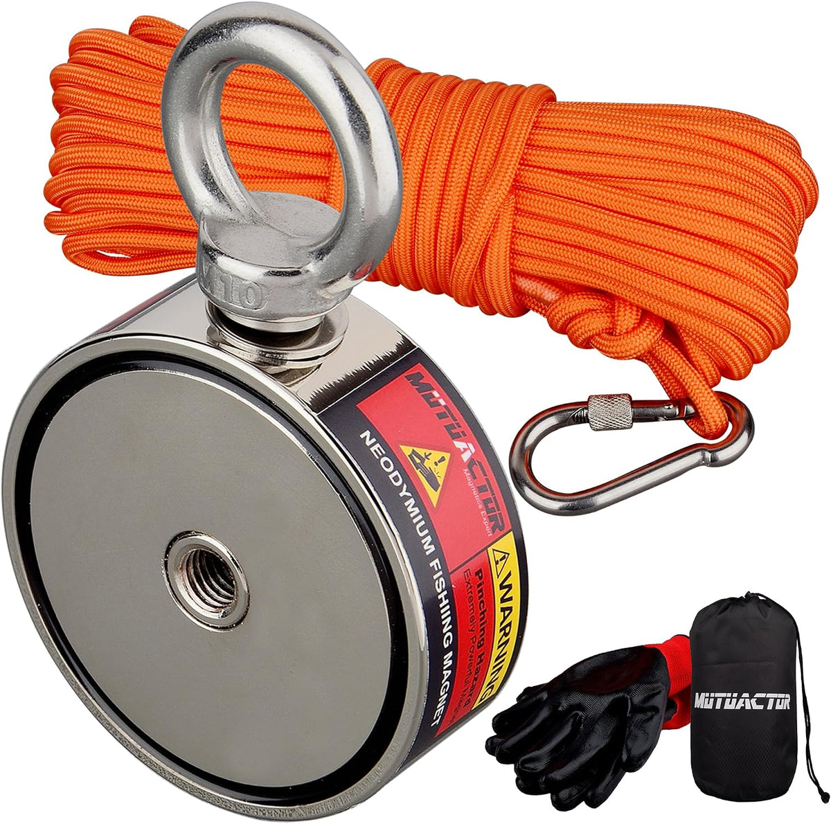 MUTUACTOR Magnet Fishing Kit,Φ2.36''Heavy Duty Neodymium N52 Magnet with 20m(64 Foot) Durable Rope,500lbs Pulling Force Permanent Strong Rare Earth Magnets for Lifting Objects Hunting Lost Treasures