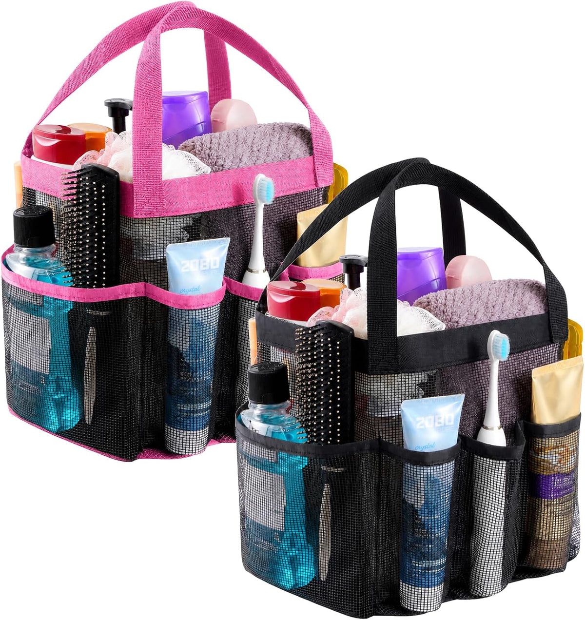 Lifewit Mesh Shower Caddy Portable for College Dorm Room Essentials with 7 Pockets, Freestanding Hanging Organizer Basket, Quick Dry Tote Bag for Camping, Bathroom, Beach, Travel, 1 Pack, Black