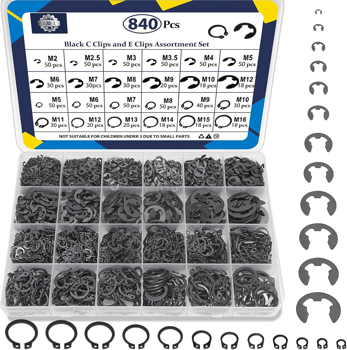 ZQZ 840Pcs C Clips and E Clips Assortment Kit, External Retaining Rings Set