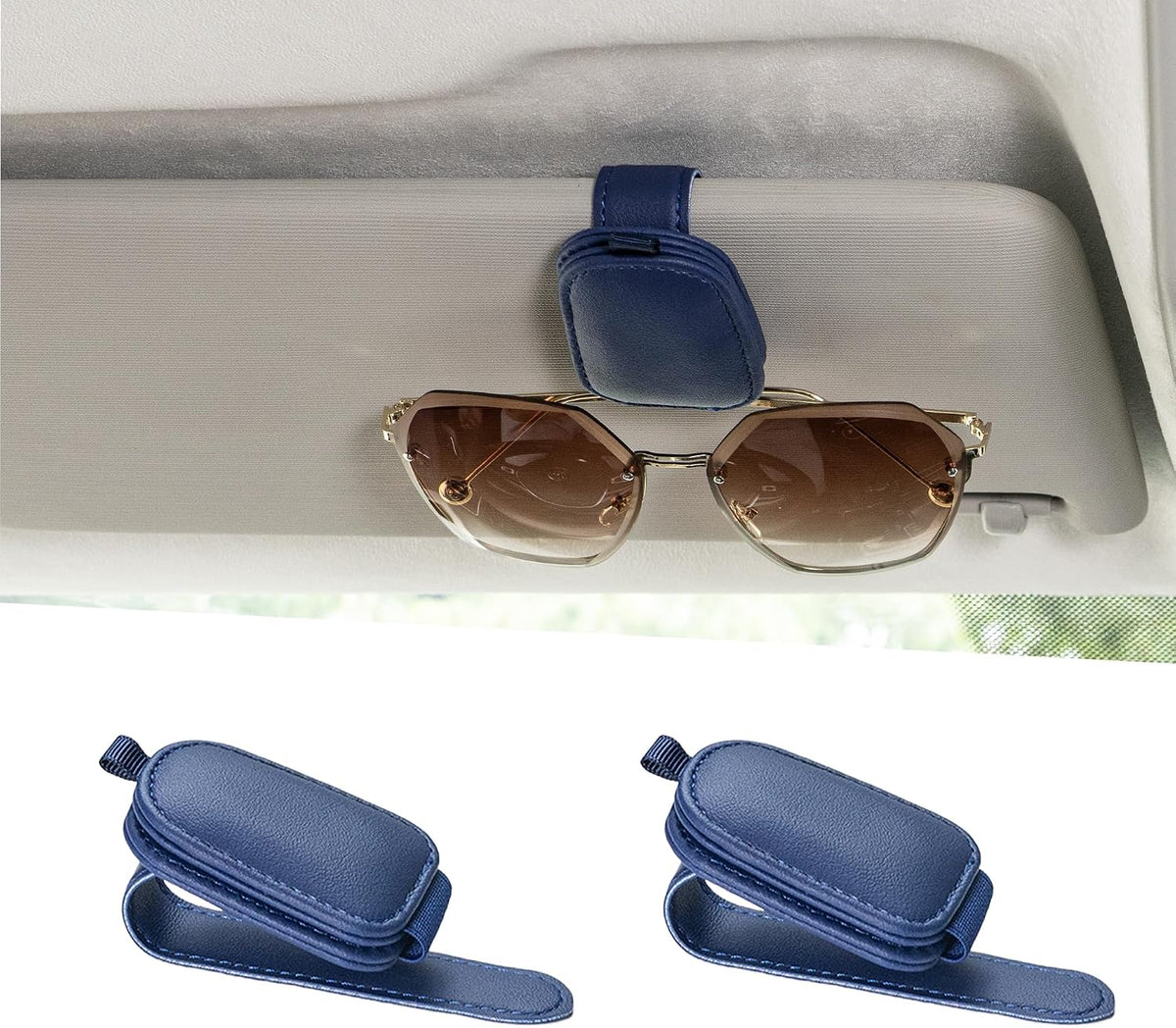 Yuoyar Magnetic Leather Sunglasses Holder for Car, 2 Packs (Black)