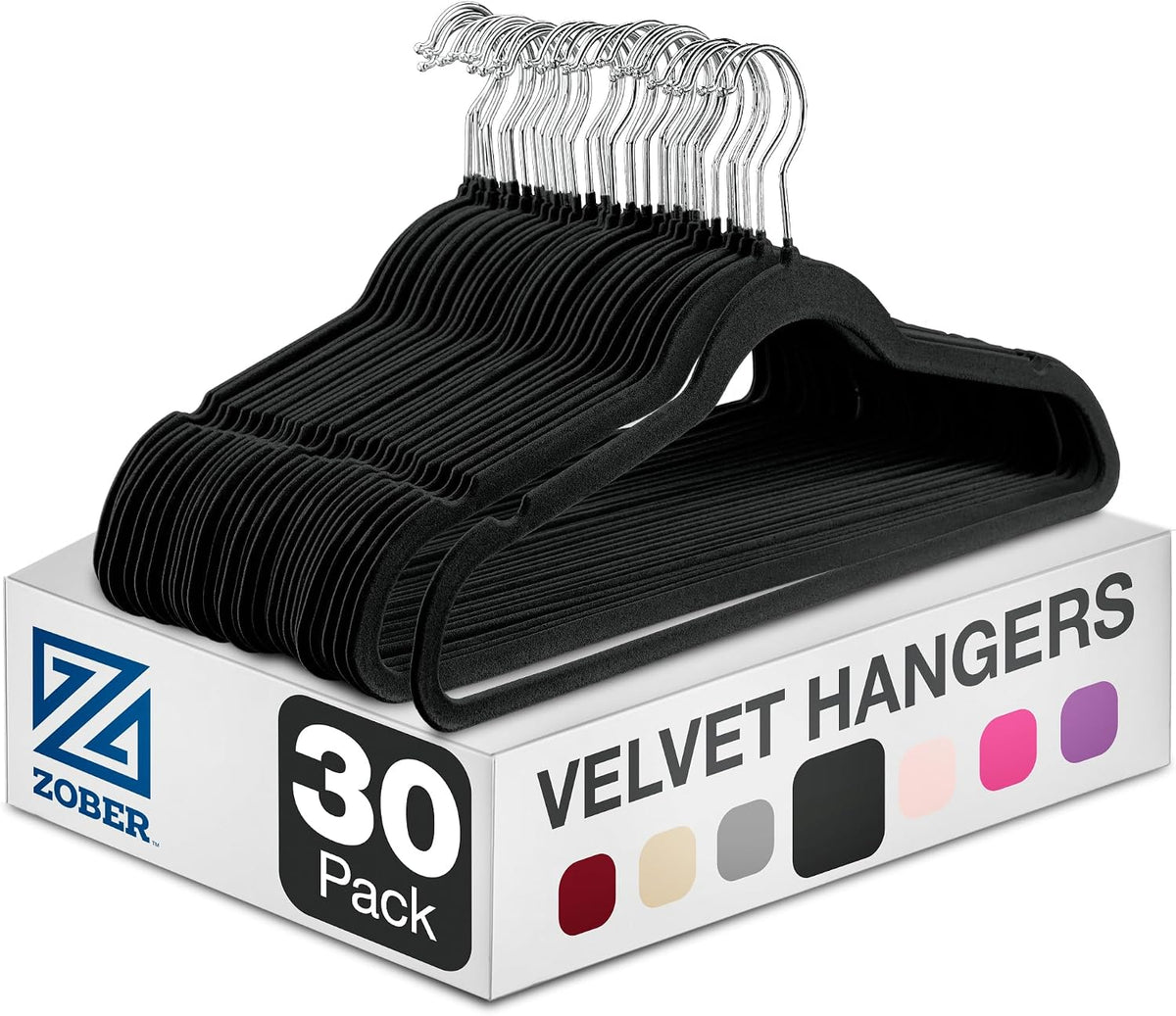 Zober Black Velvet Hangers 50 Pack, Slim Non Slip Clothes Hangers