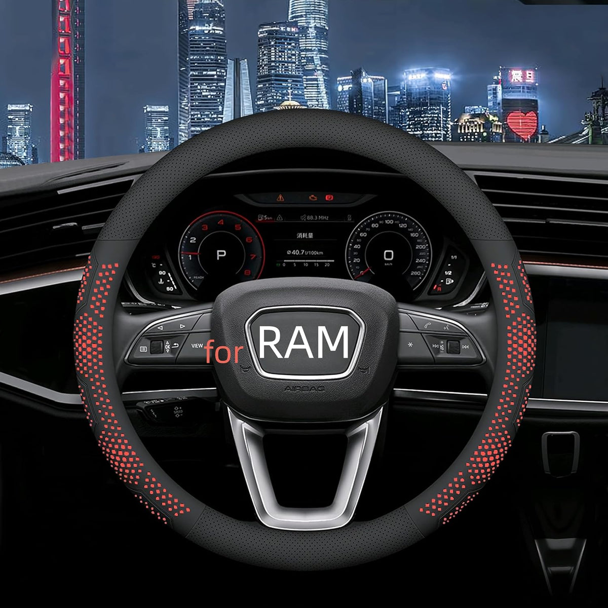 Yangday Leather Steering Wheel Cover for Dodge Ram 1500 2500 3500, 15.5-16 Inches Car Steering Wheel Cover with Anti-Slip Massage Particle (Black)