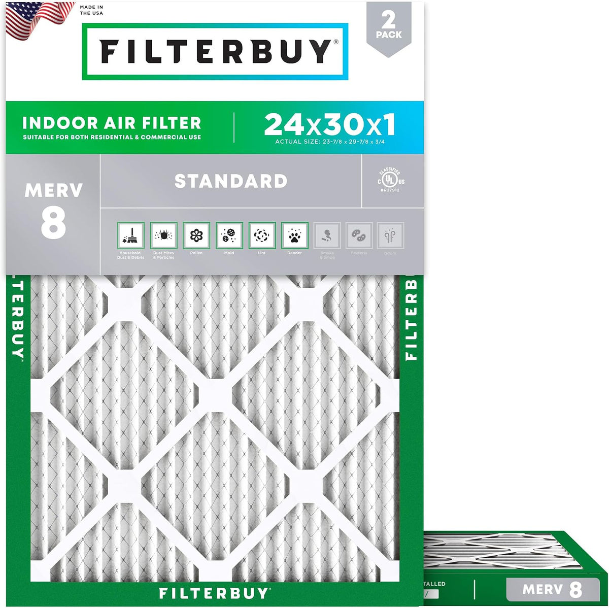 Filterbuy 20x25x4 Air Filter MERV 8 Dust & Allergy Defense (2-Pack)