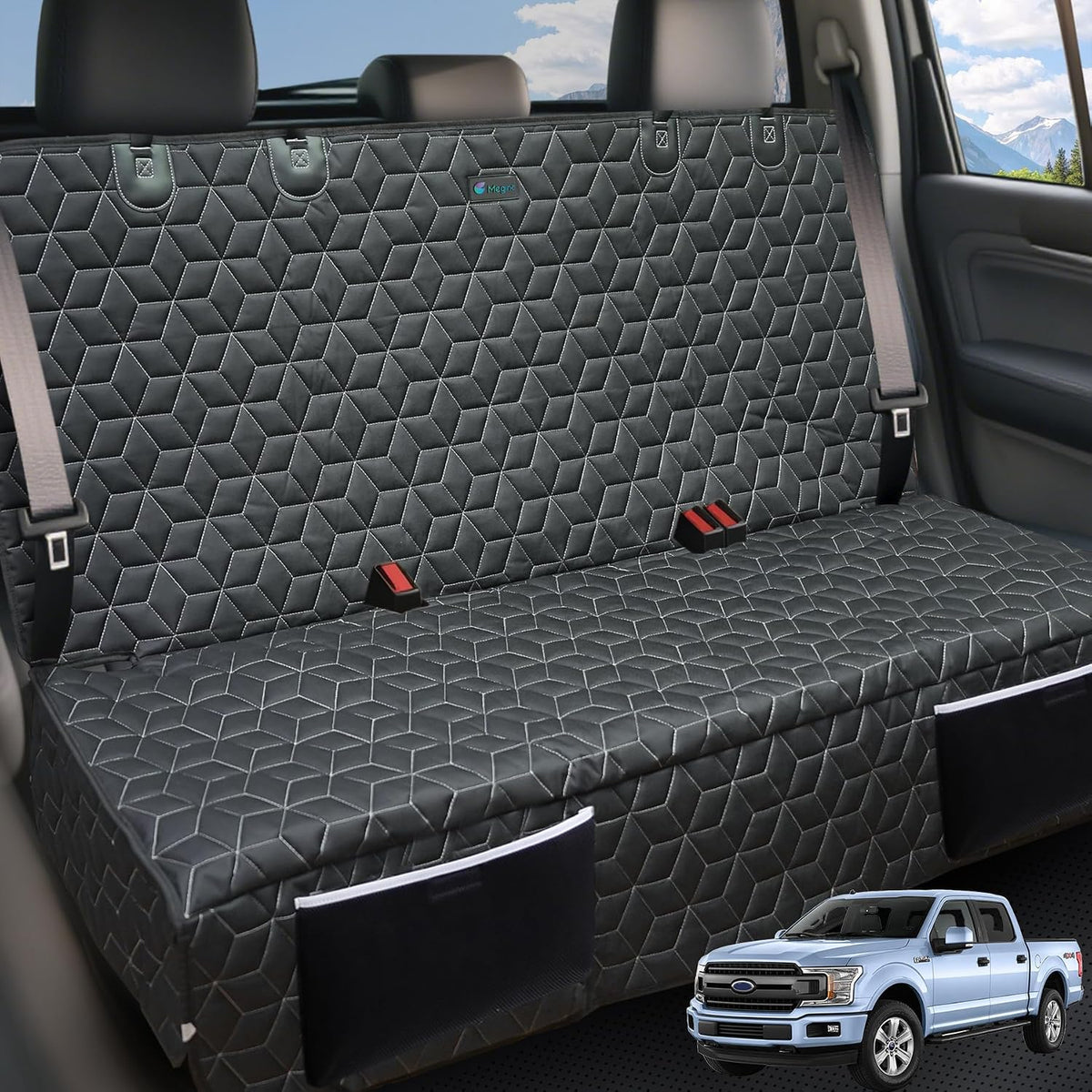 Meginc Dog Car Seat Covers for Back Seat, Bench Seat Covers for Trucks