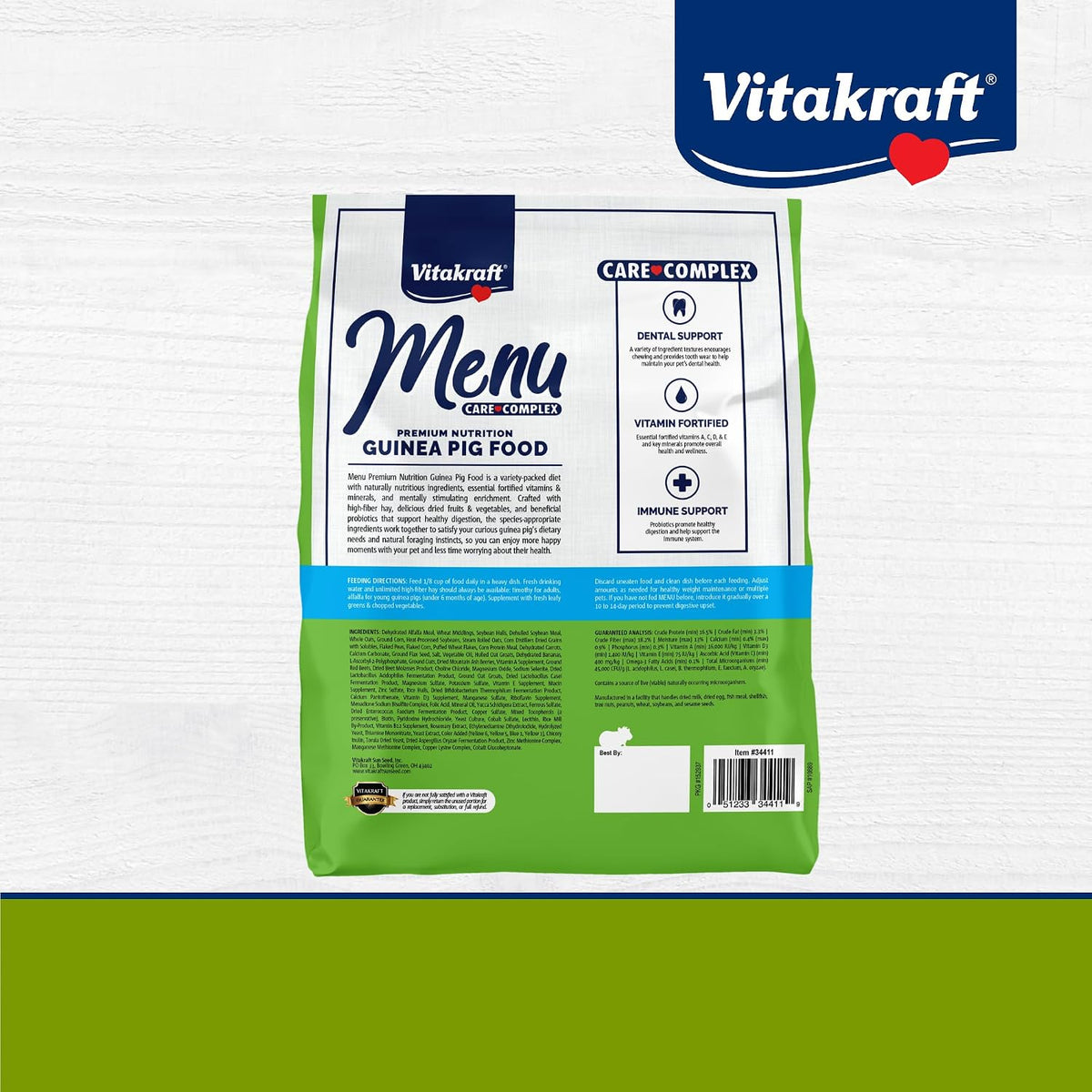 Vitakraft Menu Premium Guinea Pig Food - Alfalfa Pellets Blend - Vitamin and Mineral Fortified