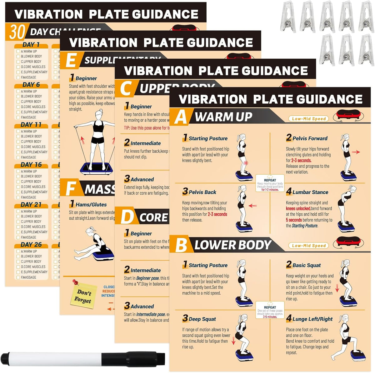 Tai Chi Workout Chart Poster Set for Seniors&Beginners,Purple,11.8X8.3inch