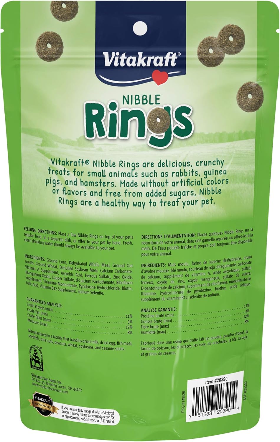 Vitakraft Nibble Rings Small Animal Treat, 10.6 oz Healthy Crunchy Snack for Rabbits, Guinea Pigs, Hamsters & Other Small Pets, Wholesome Wheat & Alfalfa, Added Vitamins & No Artificial Flavors