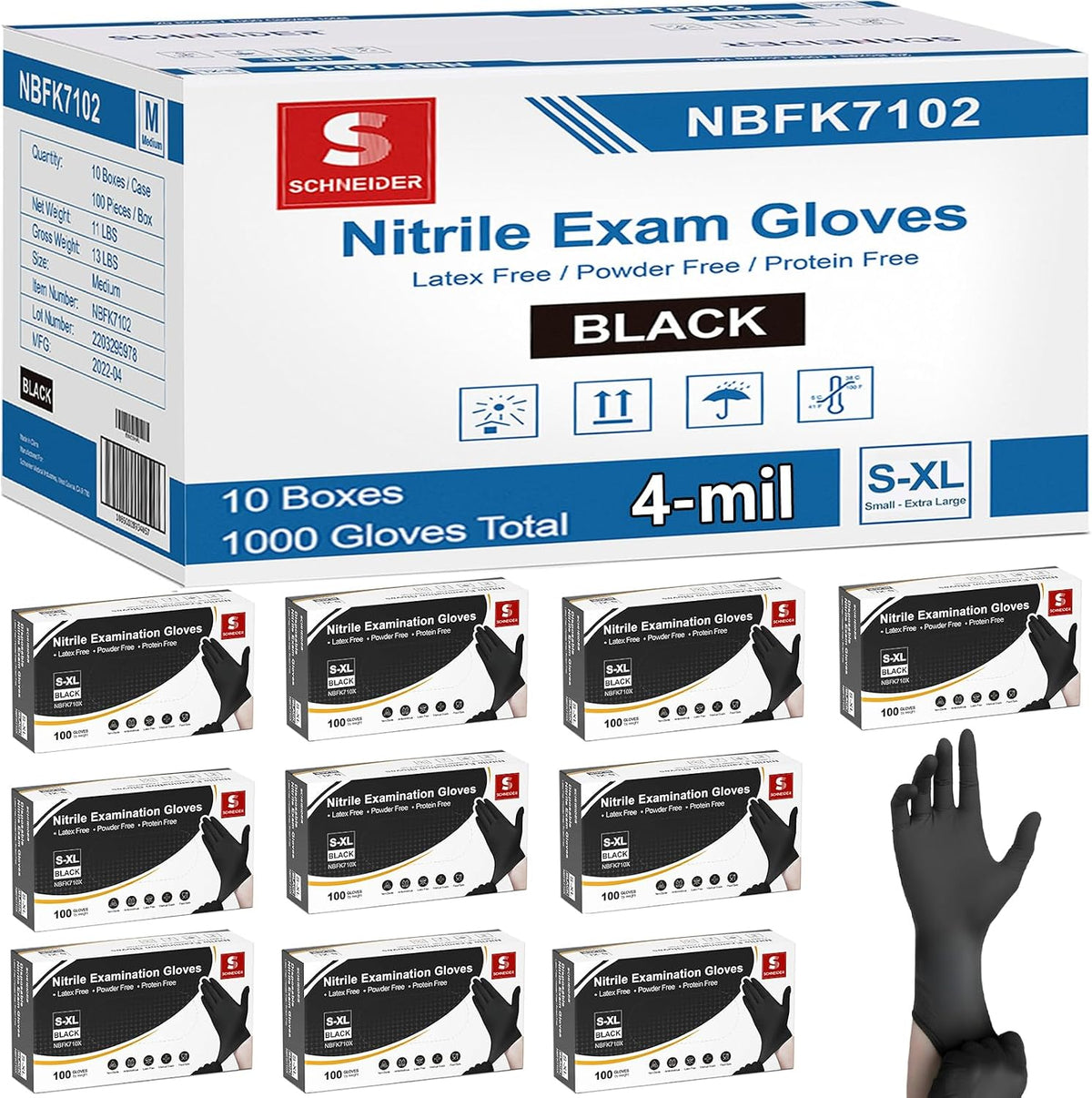 Schneider Nitrile Gloves, Gloves Disposable Latex Free, Powder Free