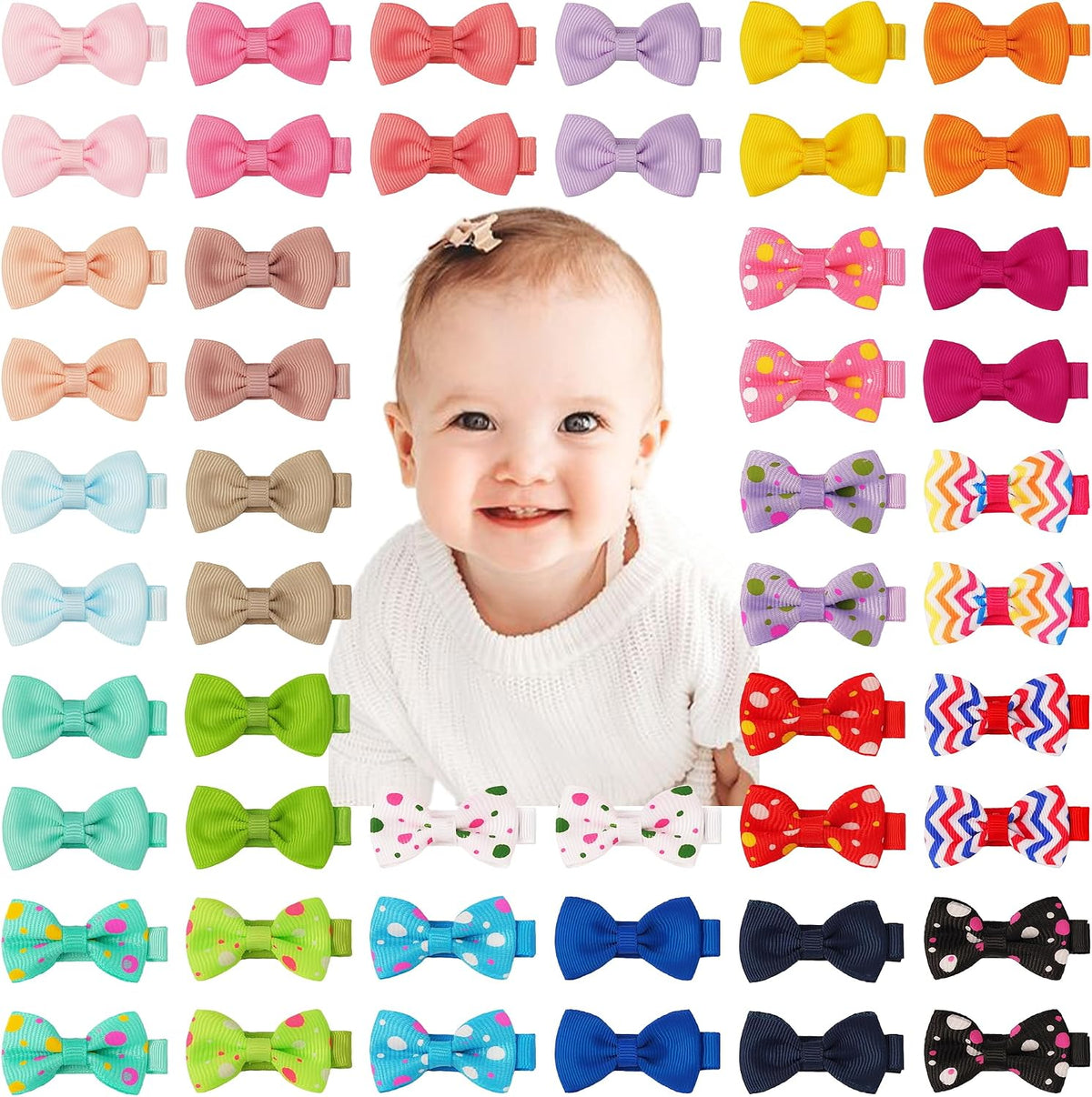 CÉLLOT Baby Hair Clips 50PCS Baby Girls Fully Lined 2" Baby Bows Hair Pins