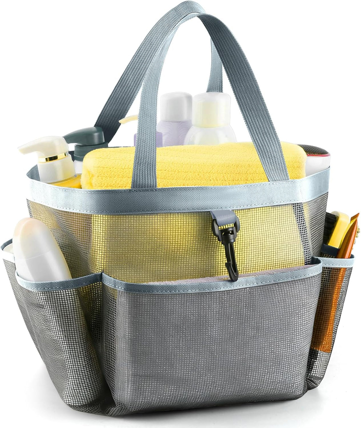 LOYEE Mesh Shower Caddy Portable for College Dorm Room Essentials with 8 Pockets, Shower Bag for Beach, Swimming, Gym, Travel, Bathroom(Black)