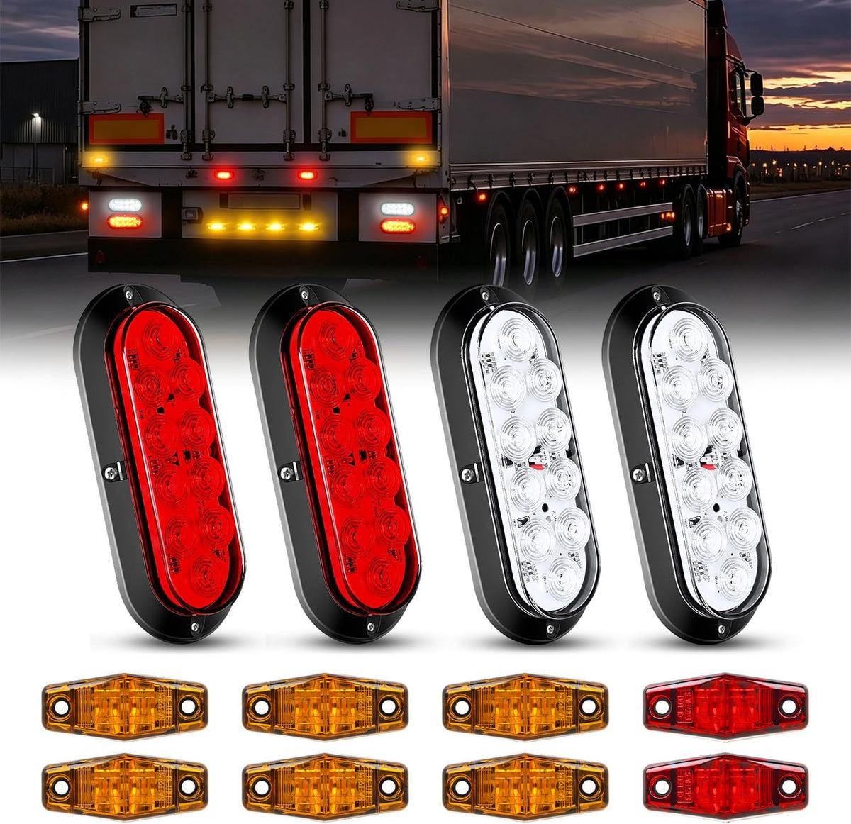 Nilight 6" Oval LED Trailer Tail Lights,Red, 2 Pack, Grommets Mount