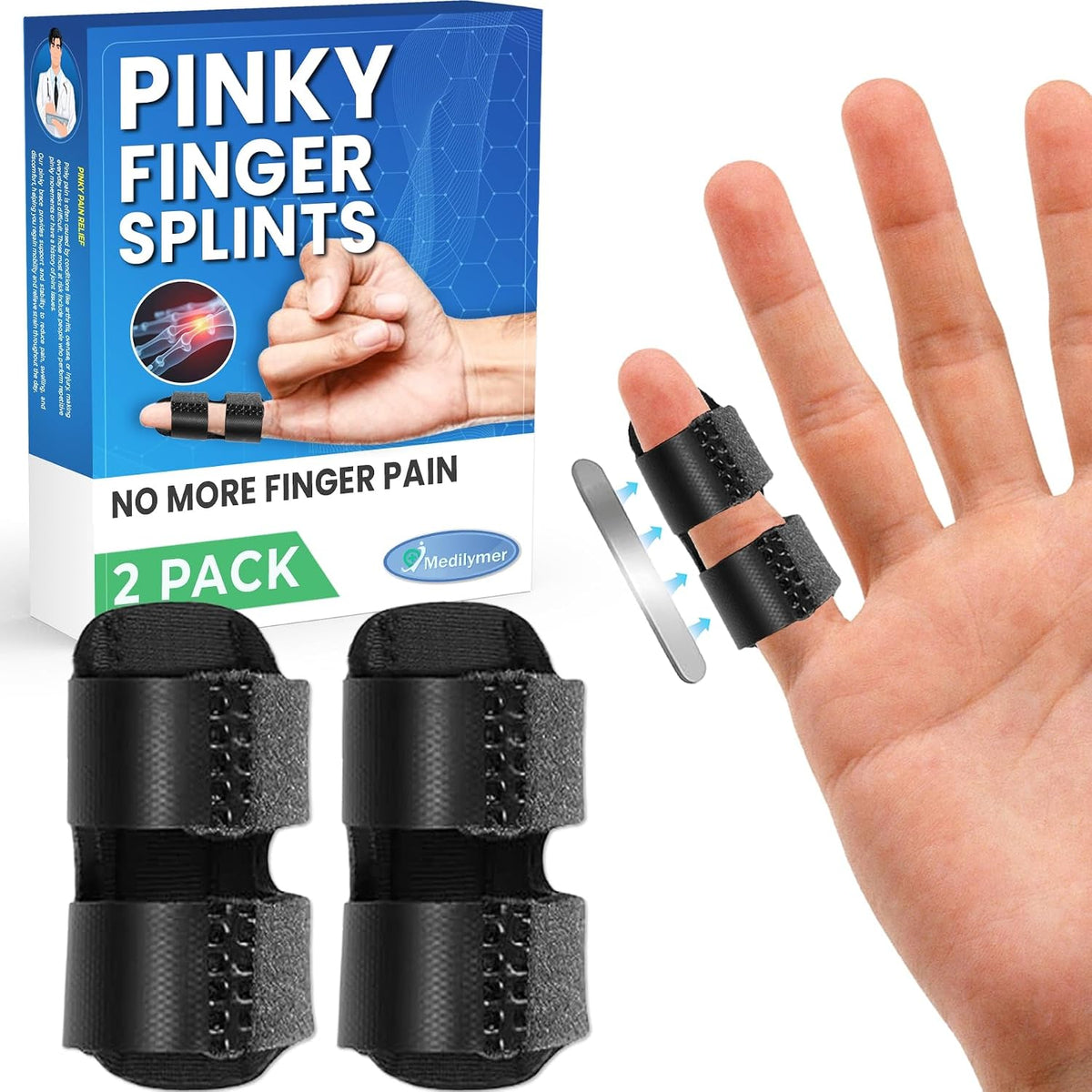 Pinky Finger Splint (2 Pack) Trigger Finger Pinky Splint for Pain Relief