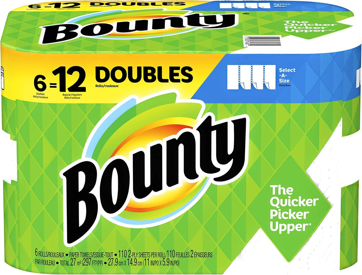 Bounty® Select-A-Size® Double 2-Ply Paper Towels, 98 Sheets Per Roll, Pack of 12 Rolls
