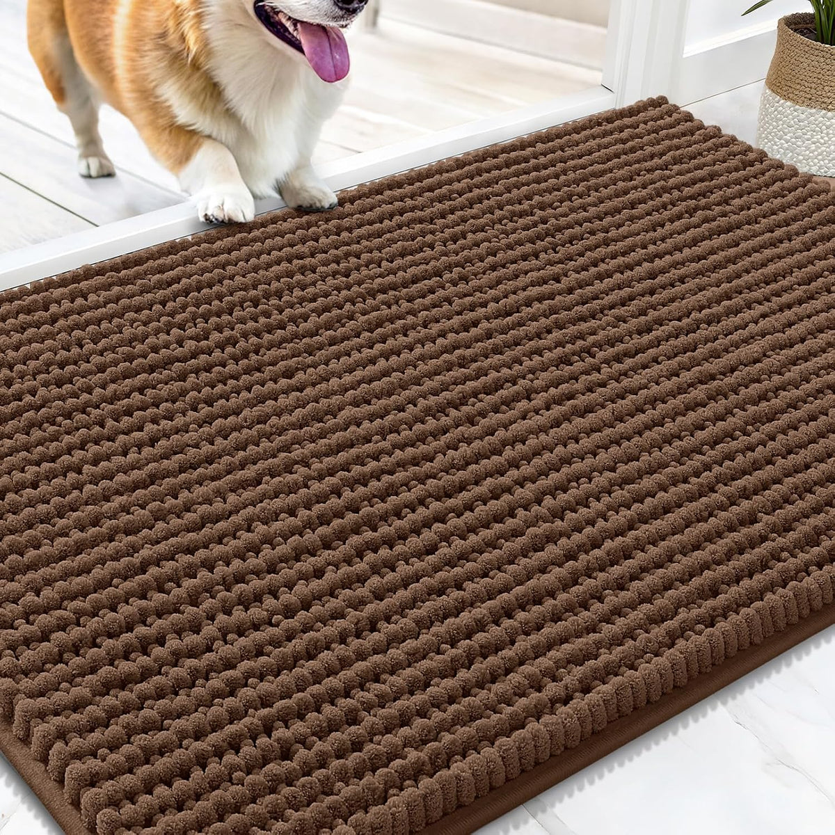 OLANLY Dog Door Mat for Muddy Paws 30x20, Extra Absorbent Chenille Mud Mat