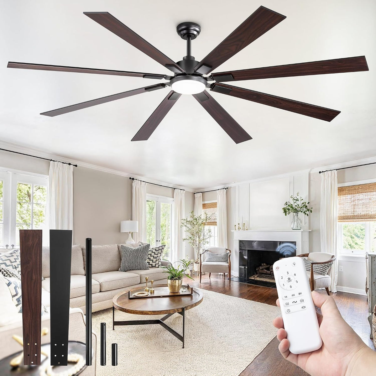 ZMISHIBO 72" Ceiling Fans with Lights for Patio, Living Room, Remote