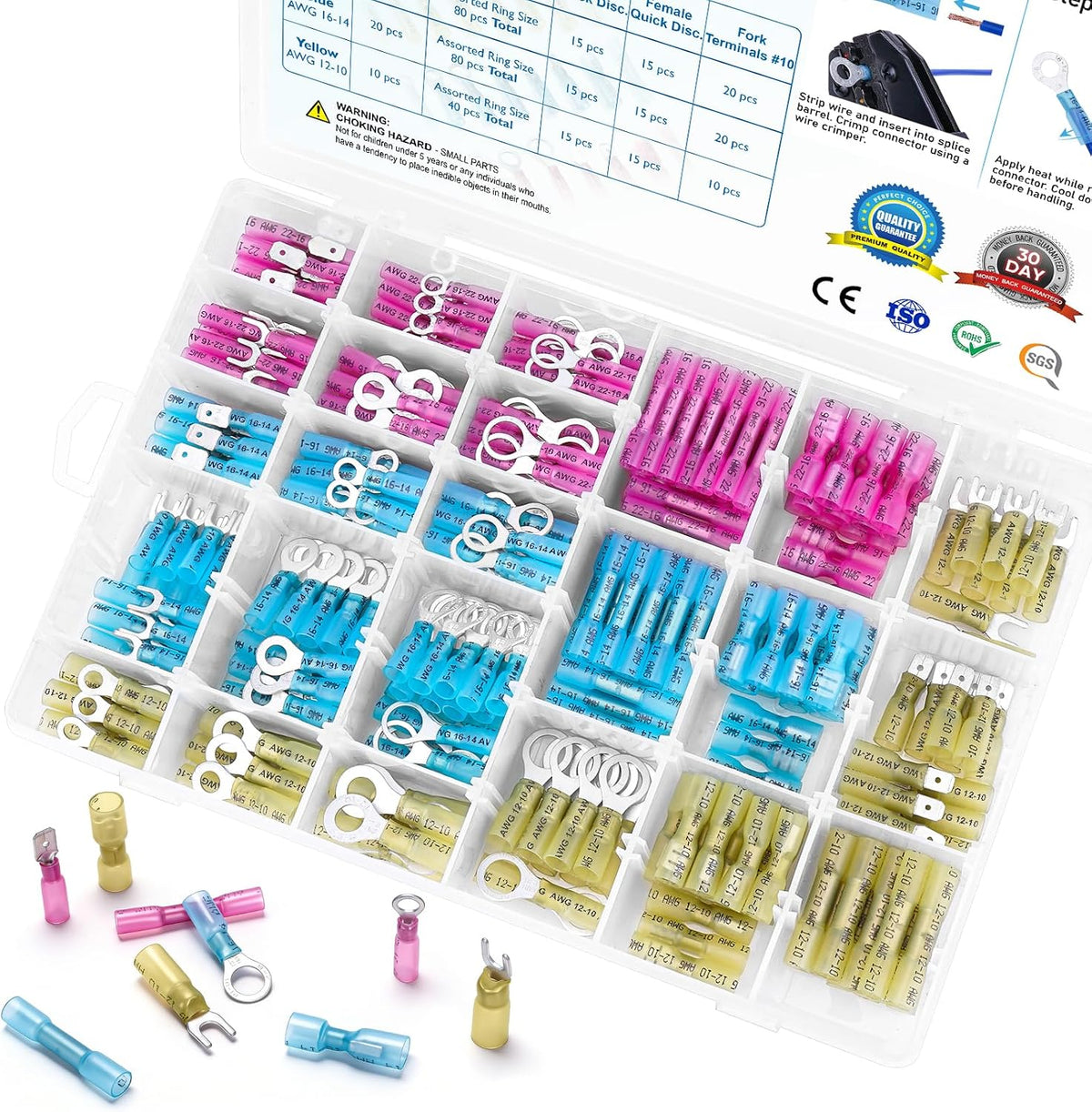 TICONN 120 Pcs Heat Shrink Wire Connectors, Marine Crimp Ring Terminal Kit