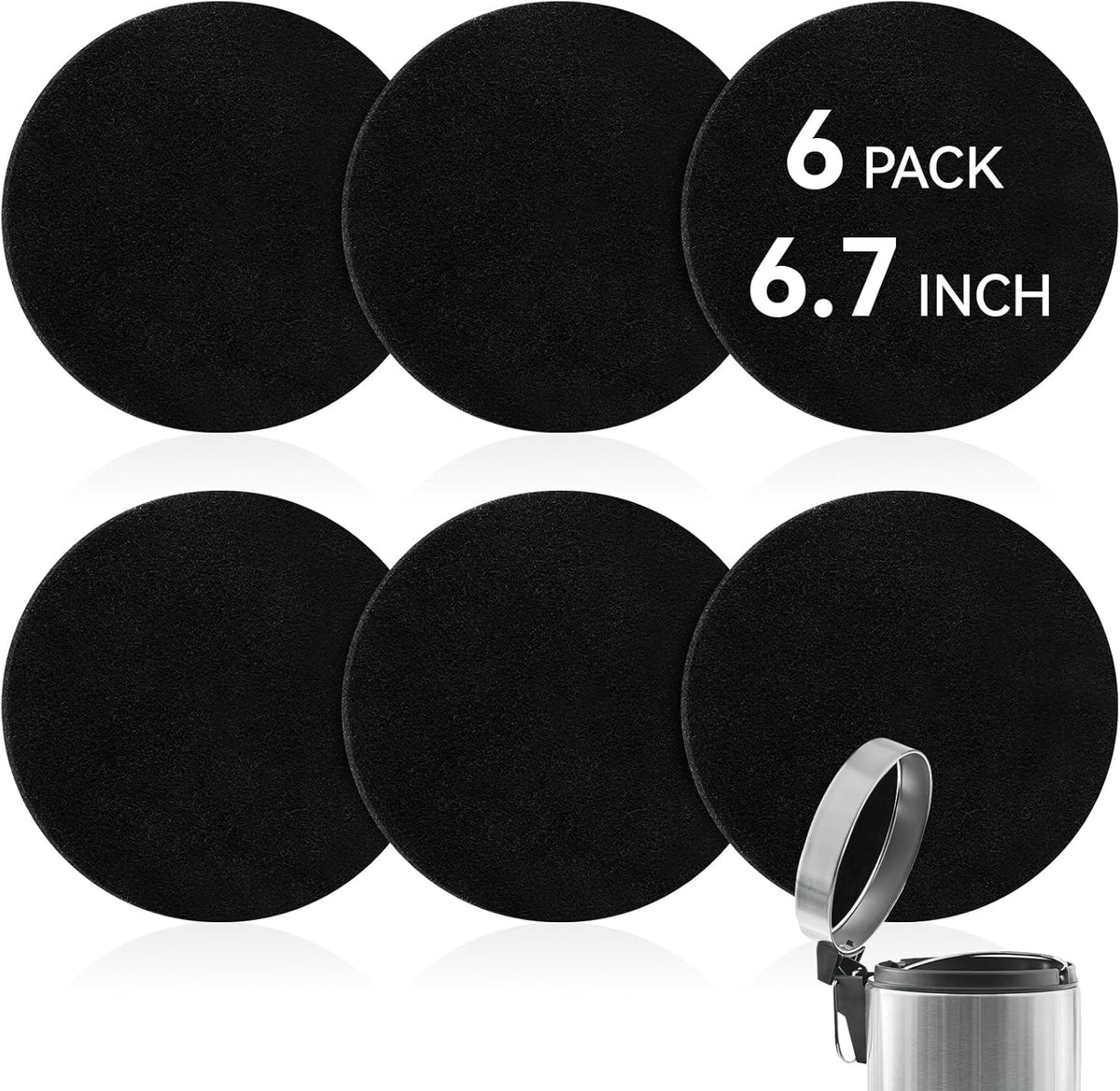 6 Pack 6.7 Inch Charcoal Filter for Kitchen Compost Bin Countertop Bucket