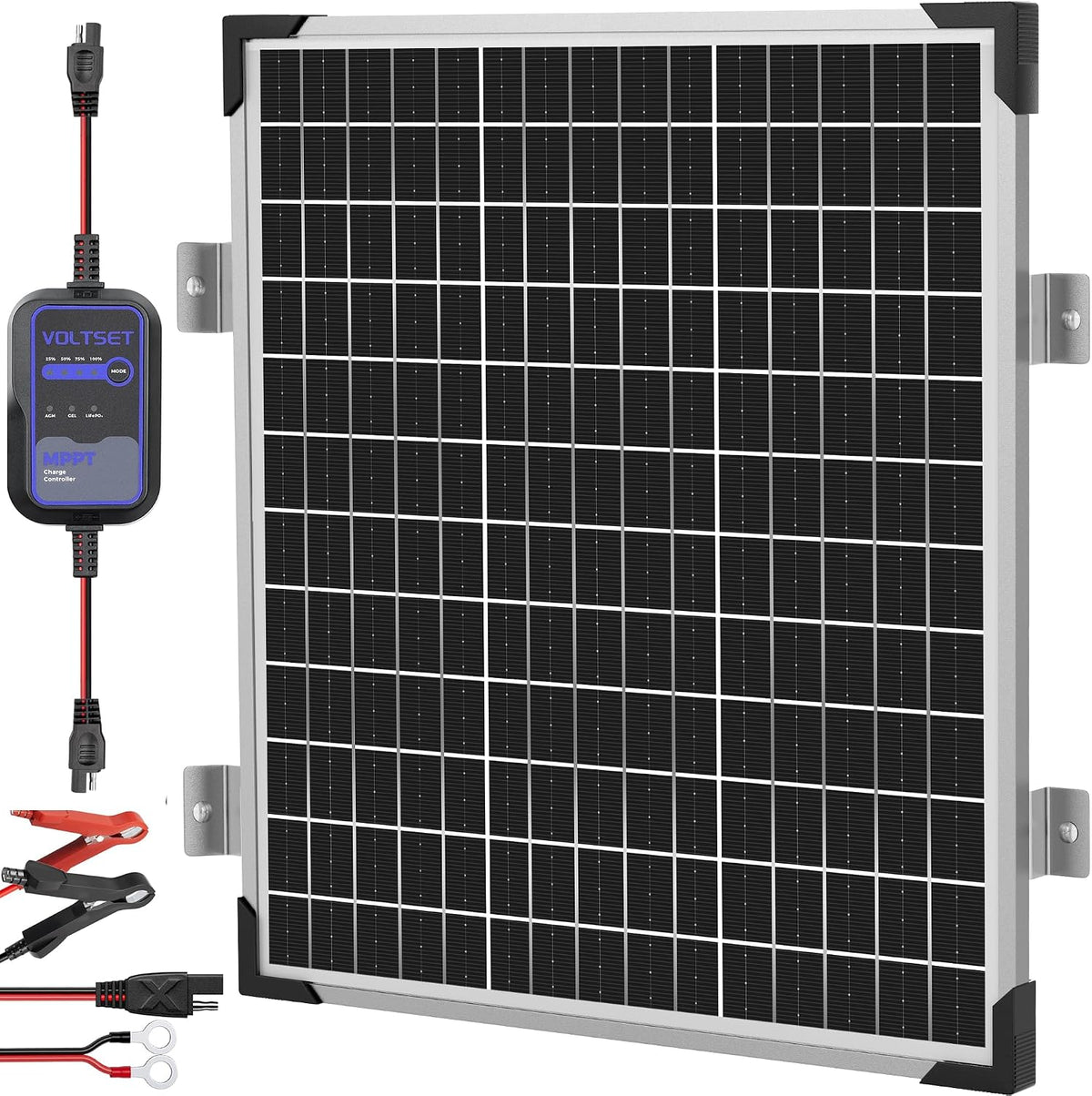 Voltset 20W 12V Solar Panel Battery Charger Trickle Maintainer Kit