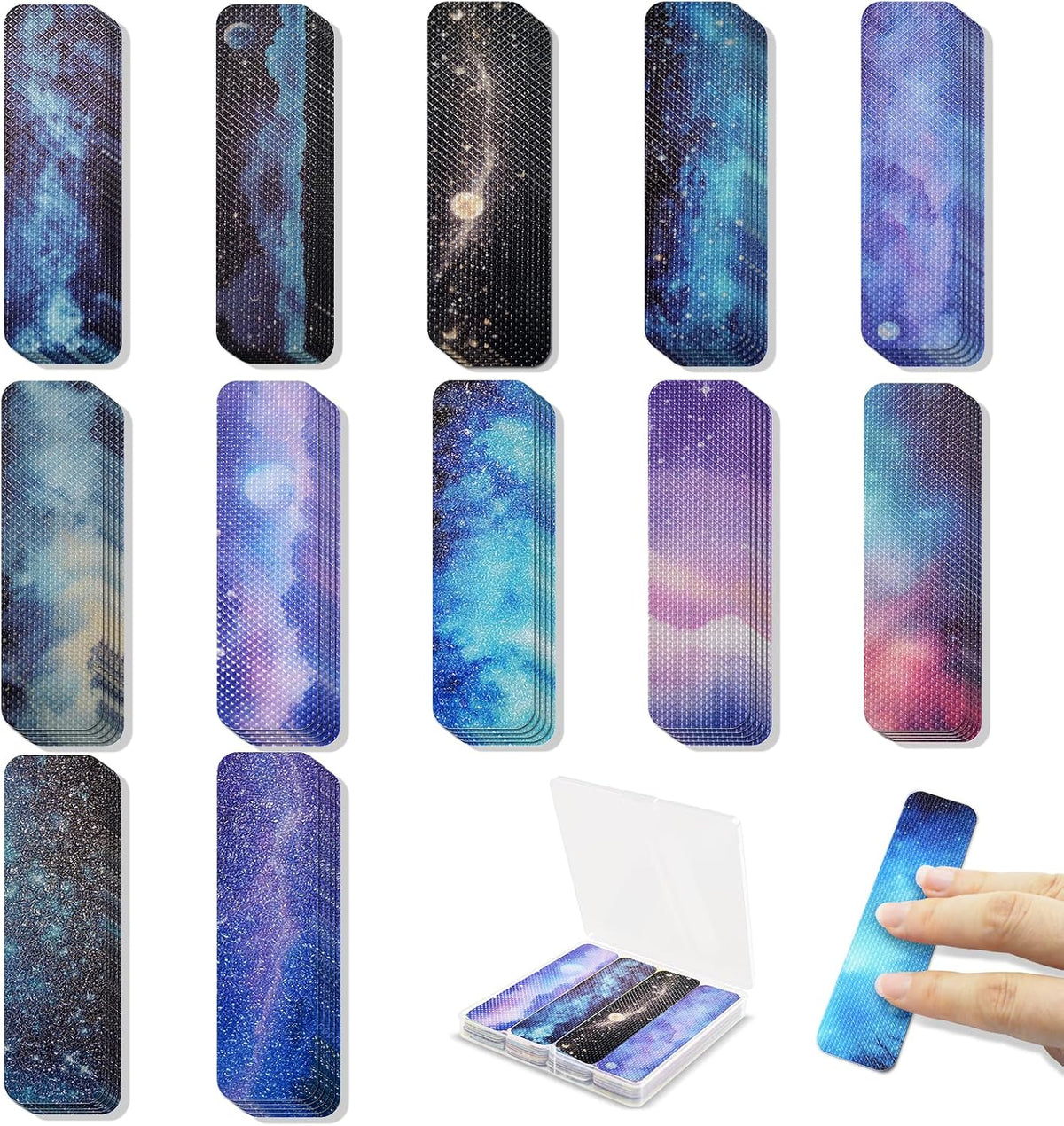 48 Pieces Unique Sensory Stickers for Anxiety Relief Items - Sensory Strips with Storage Box - 2 Textured Surface Fidget Strips for Office & Classroom Desk - Relieve Adult & Teen Stress