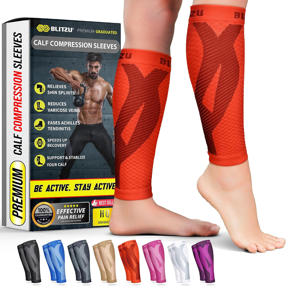 BLITZU Calf Compression Sleeves, Footless Compression Socks for Men & Women