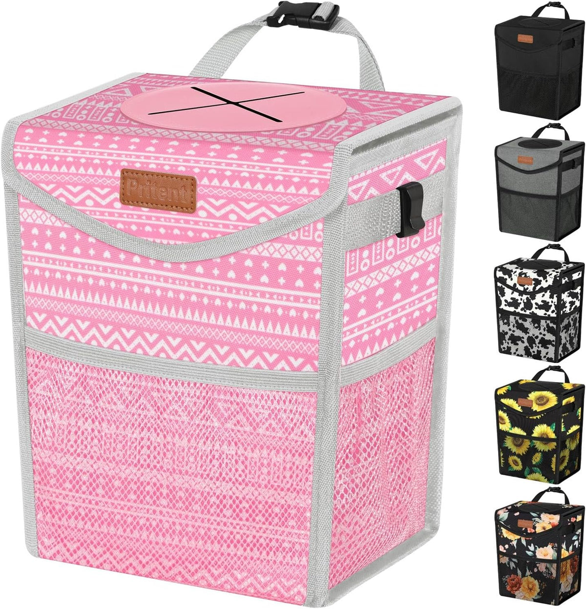 Pritent Car Trash Can with Lid Leakproof Car Garbage Bag Vehicle Trash Bin