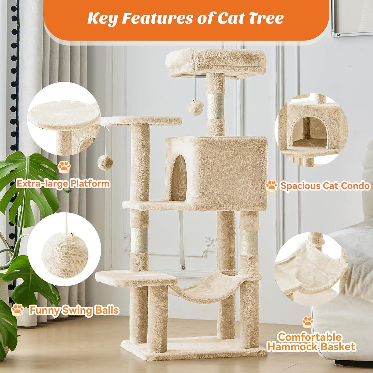 Sweetcrispy 44 Inch Cat Tree Tower for Indoor Cats and Kittens