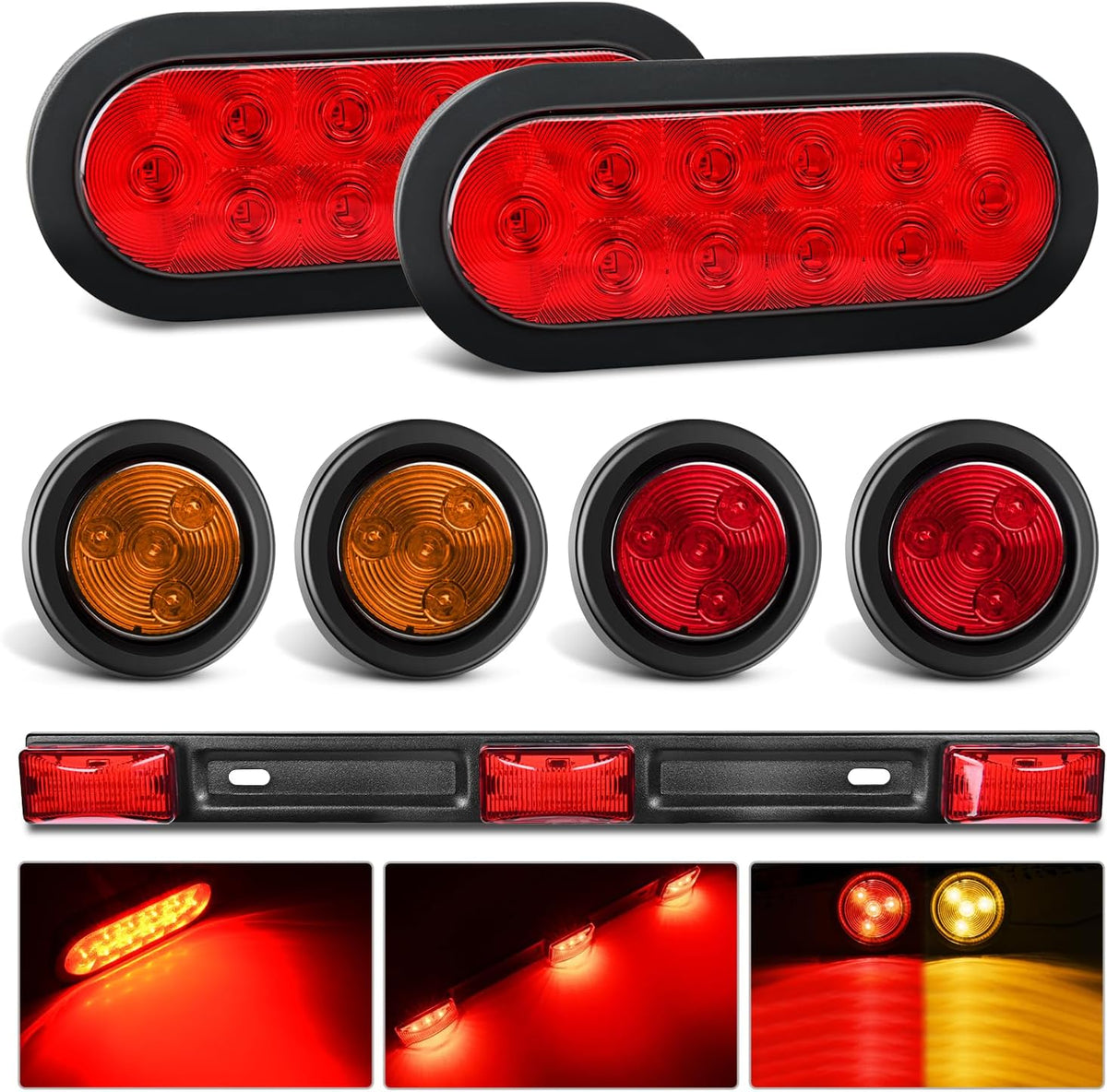 Nilight 6" Oval LED Trailer Tail Lights,Red, 2 Pack, Grommets Mount