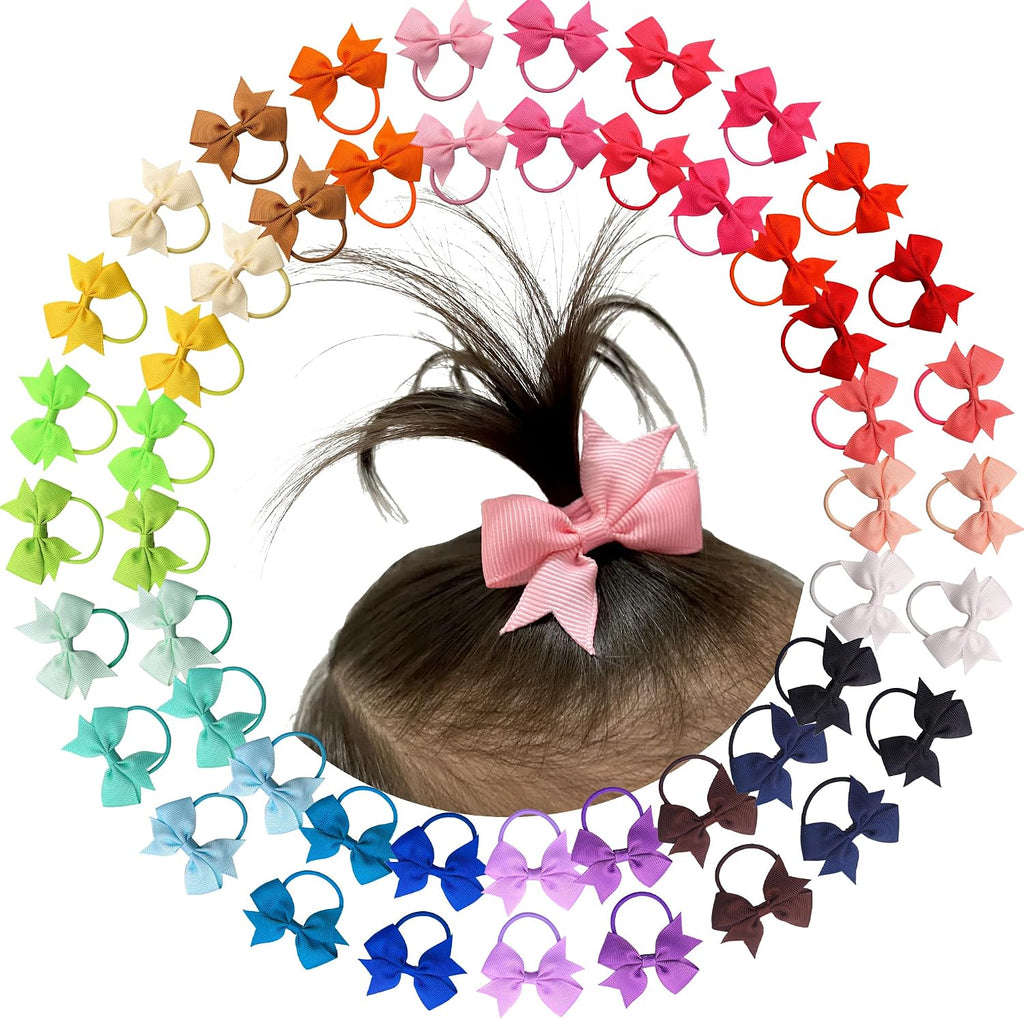 CÉLLOT Toddler Hair Accessories - 40pcs 2.75" Elastics Rubber Ribbon Bands, Bows for Baby Girls, Kids & Children