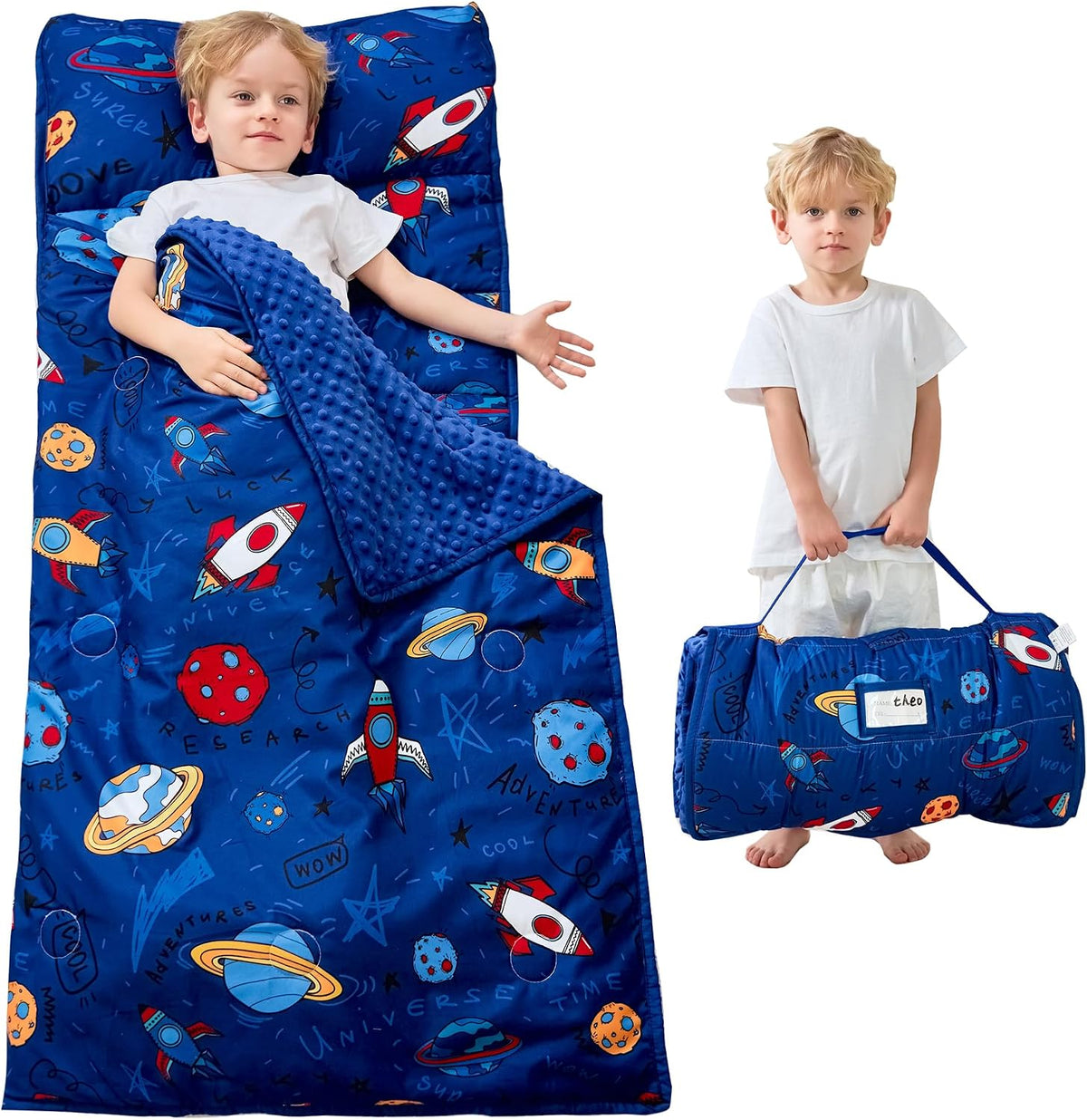 Lasoftan Toddler Nap Mat with Pillow and Blanket, Extra Large Rolled Napping Mats,Slumber Bags for Boys Girls,Kids Sleeping Bag for Daycare, Preschool Travel Camping