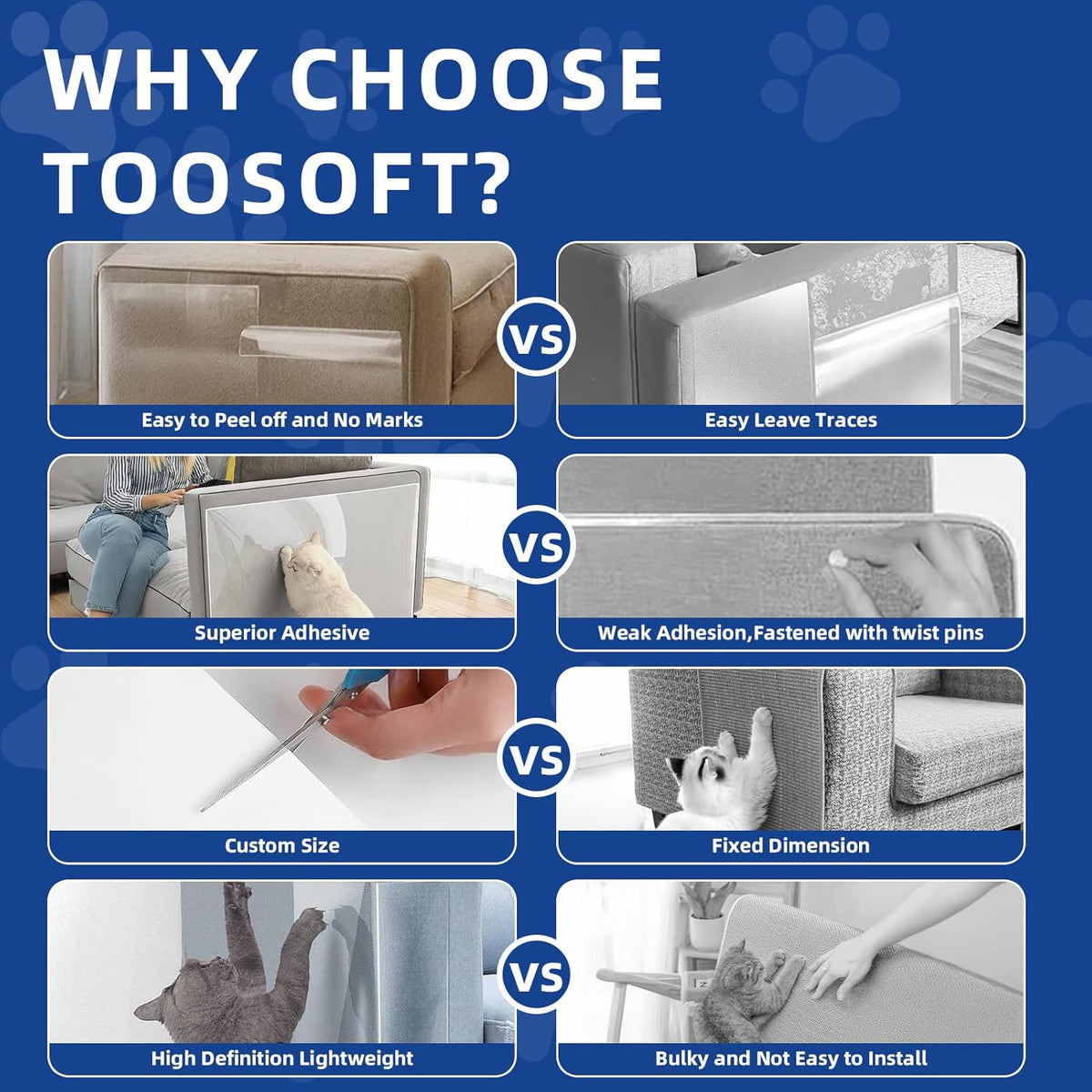 TOOSOFt Anti Cat Scratch Furniture Protector Clear Vinyl 196.9"x16.5"