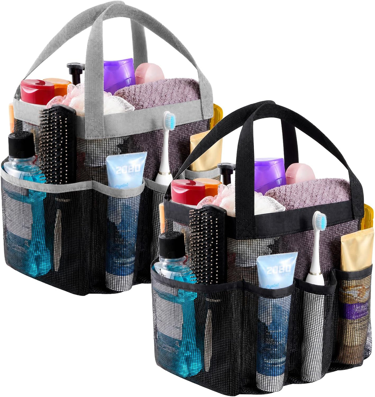 Lifewit Mesh Shower Caddy Portable for College Dorm Room Essentials with 7 Pockets, Freestanding Hanging Organizer Basket, Quick Dry Tote Bag for Camping, Bathroom, Beach, Travel, 1 Pack, Black