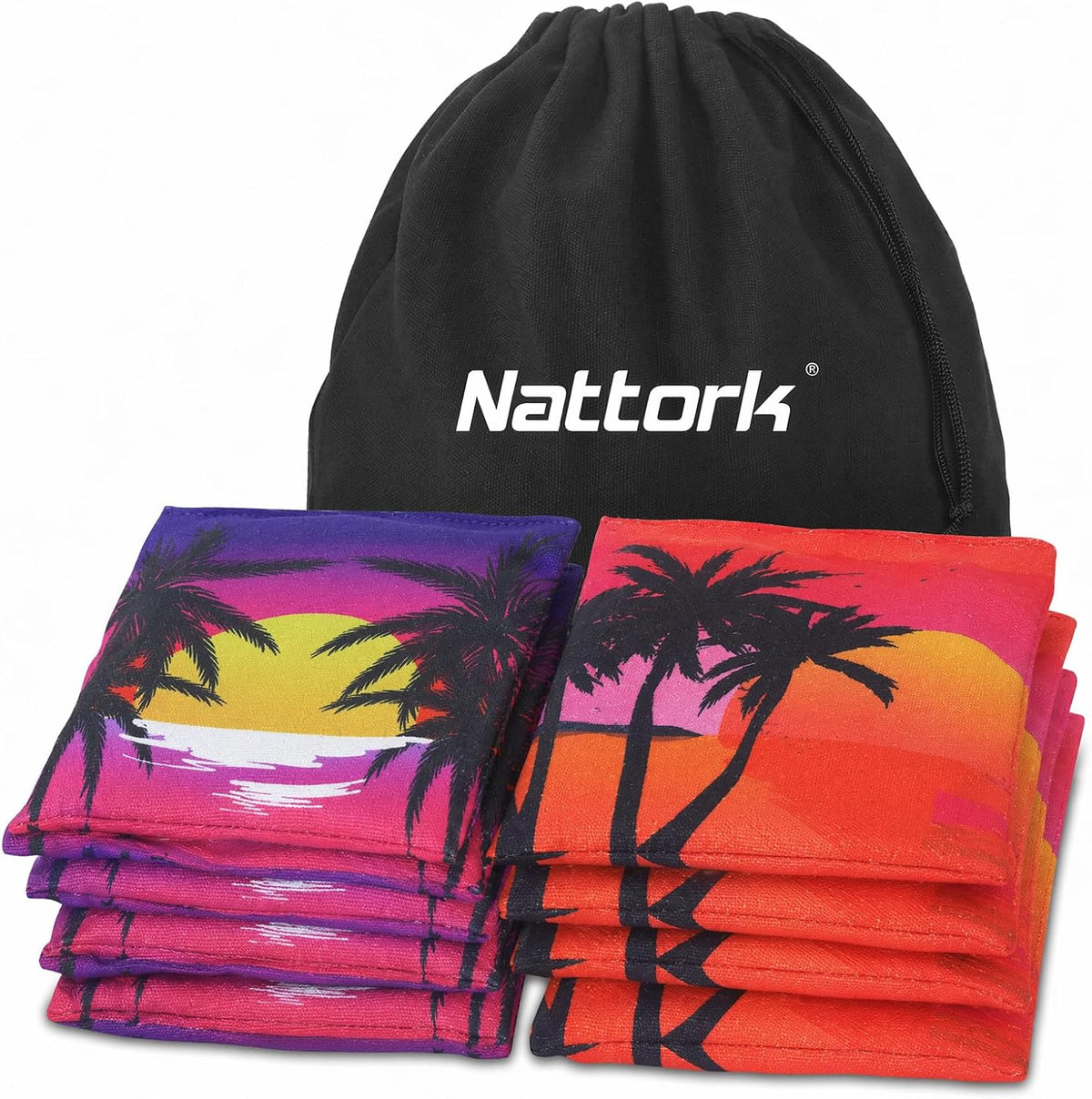 Nattork Cornhole Bags Set of 8 - Premium Corn Hole Bean Bags for Tossing - All Weather Resistant 8 Duck Cloth Double Stiched Corn Hole Bags and Tote Bags - Regulation Size